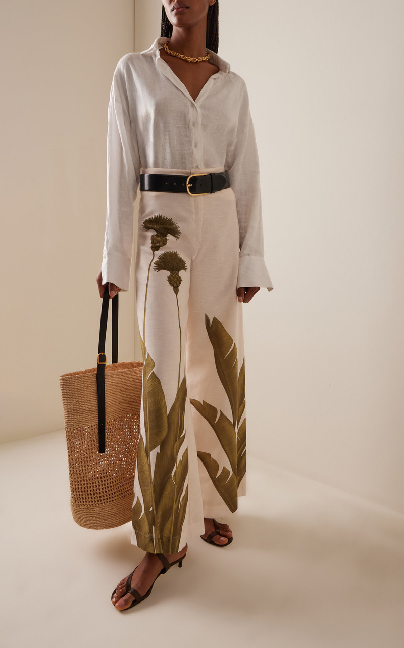 ANDRES OTALORA Ritmica Printed Linen Wide-Leg Pants green outlook