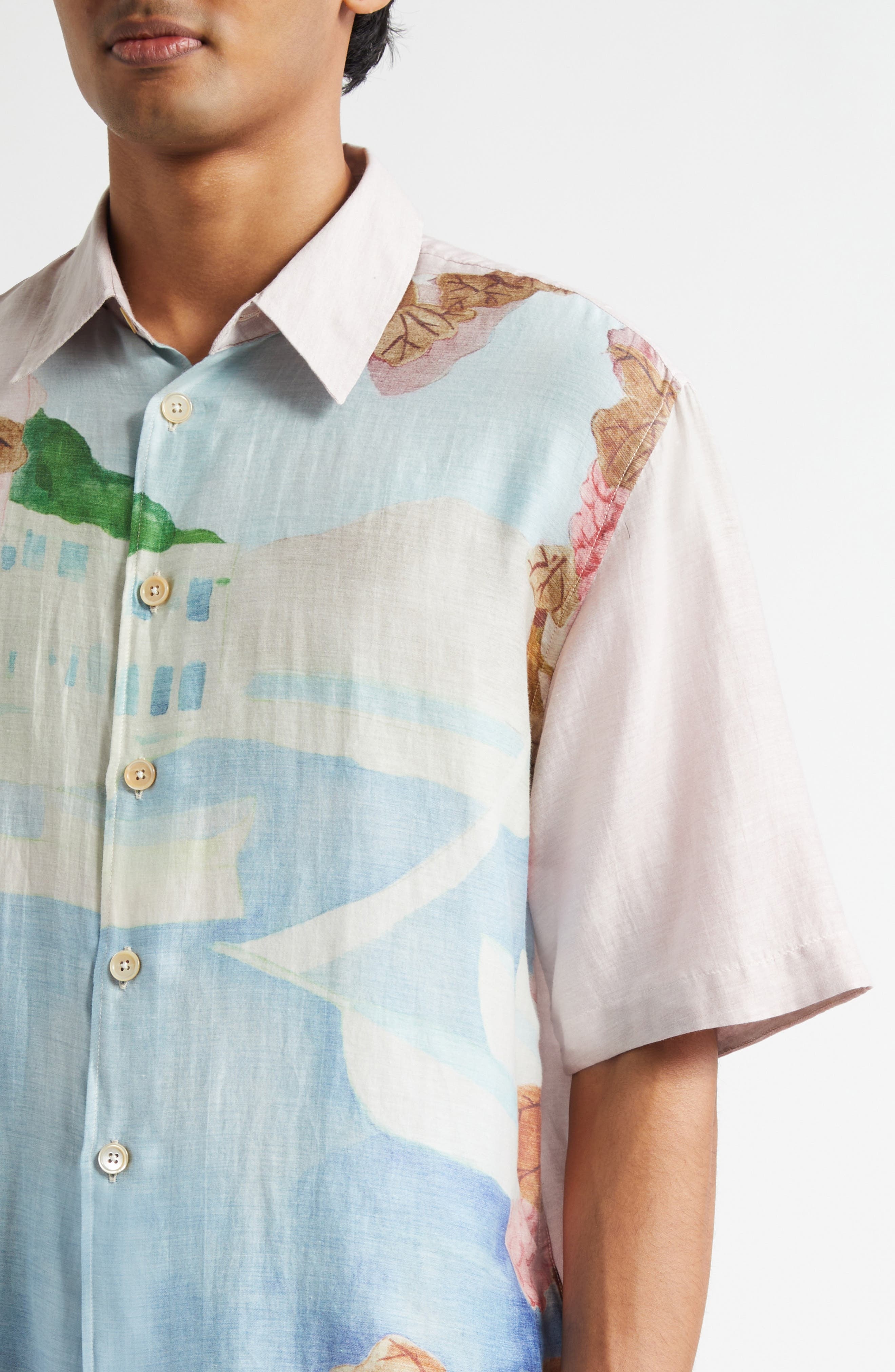 OUR LEGACY Beyond Cotton & Silk Button-Up Shirt in Marina Vista Print Cotton Silk at Nordstrom - 5