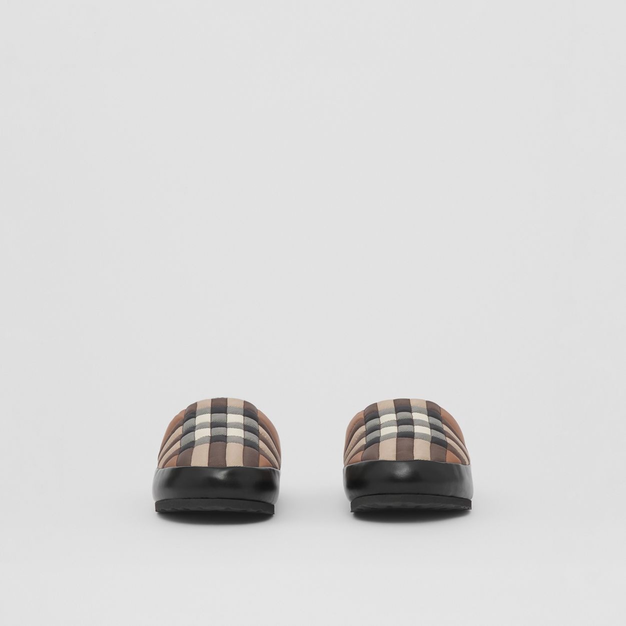 Check Nylon and Lambskin Slippers - 7