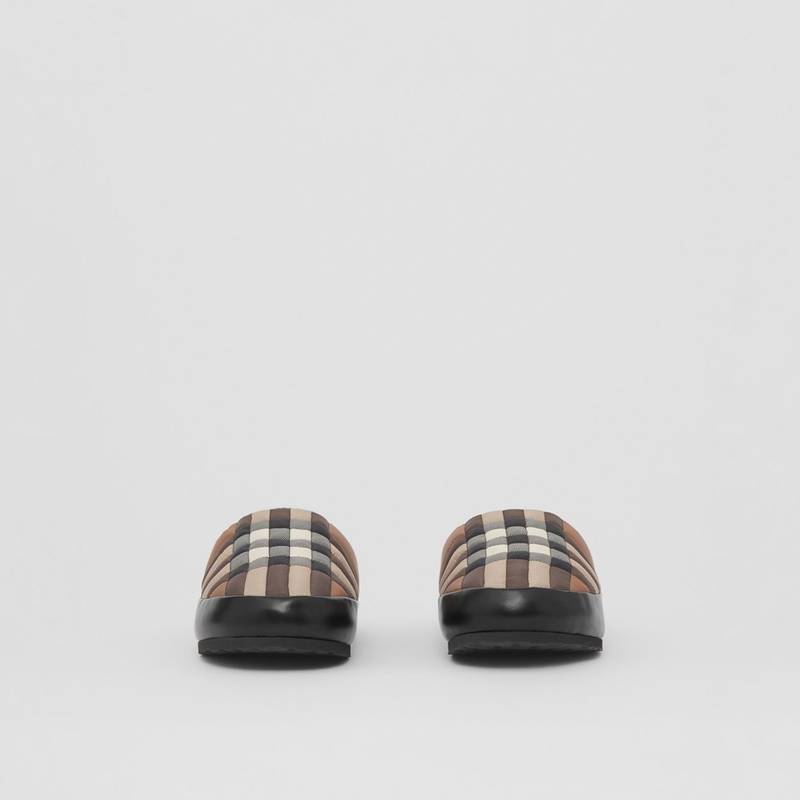 Check Nylon and Lambskin Slippers 7