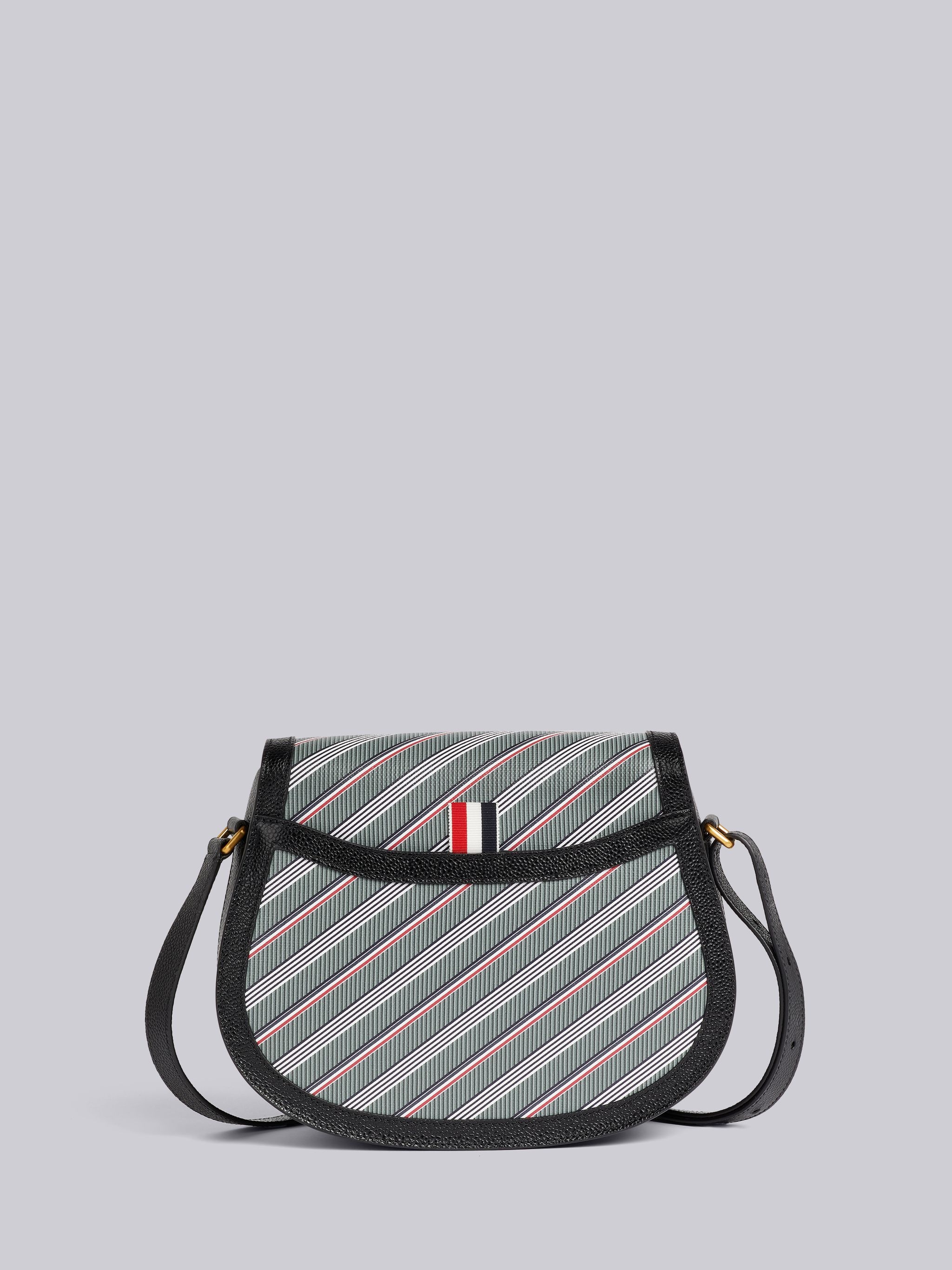 Medium Grey Monogram Coated Canvas Leather Frame Stripe Enamel Lock Saddle Shoulder Bag - 4