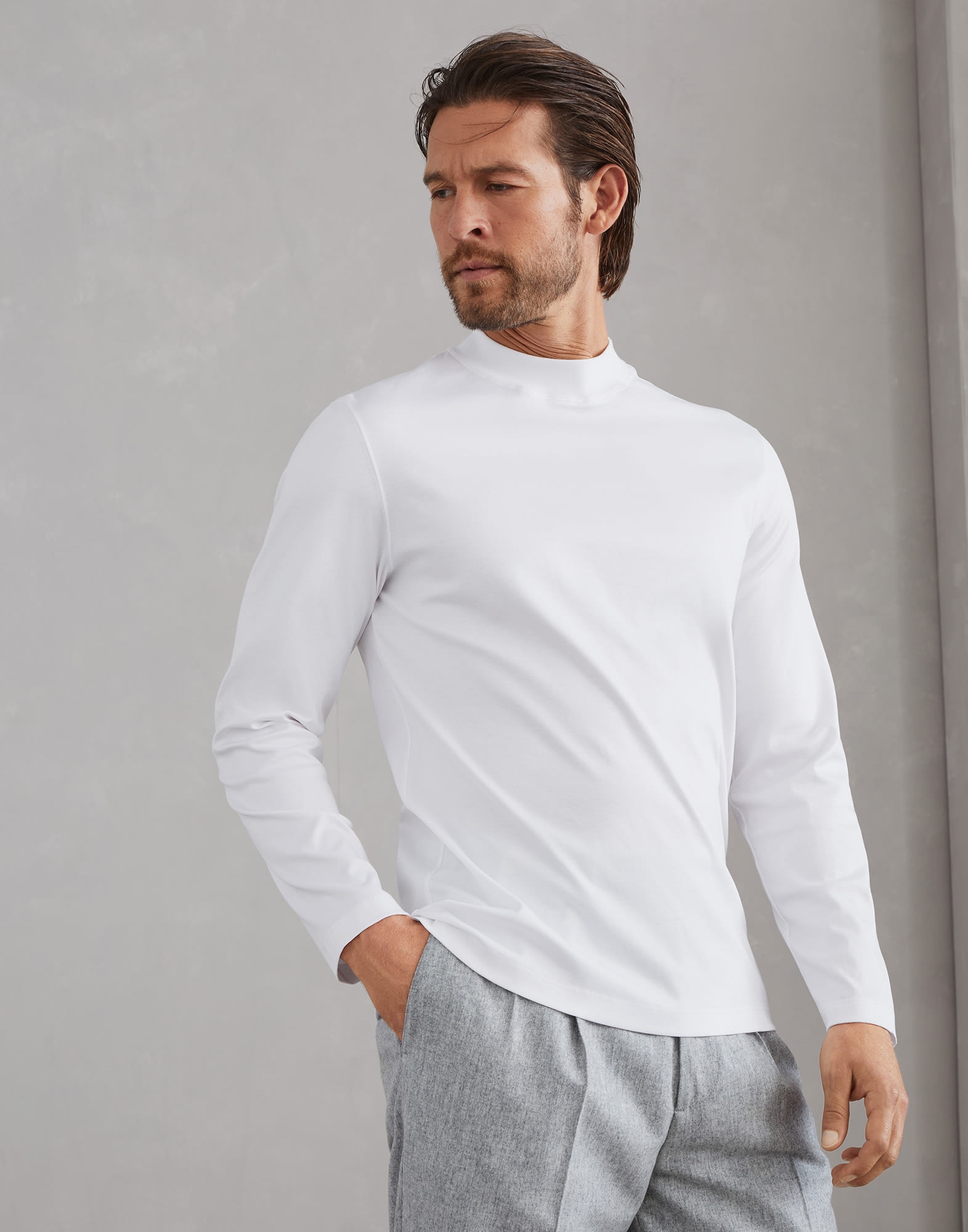 Brunello Cucinelli Cotton jersey mock neck long sleeve T-shirt