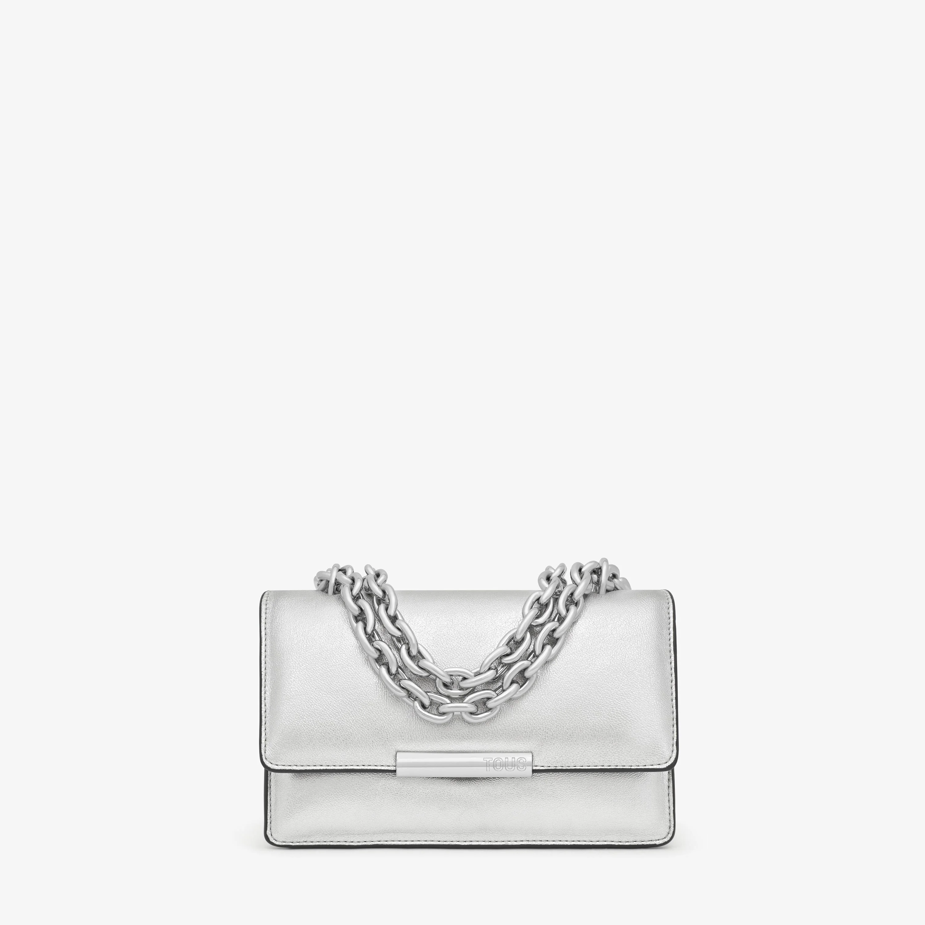 Small silver-colored leather Crossbody bag Audree Leather - 1