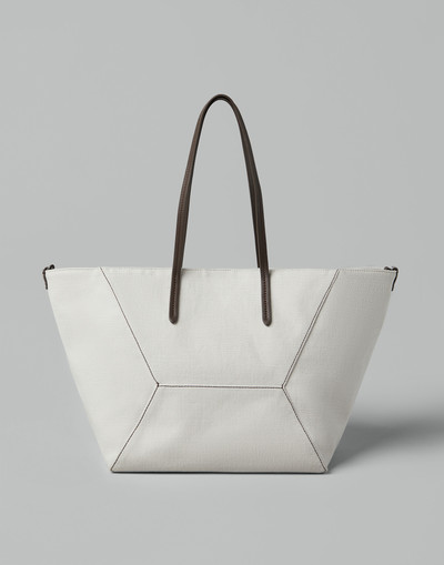 Brunello Cucinelli Cotton and linen canvas shopper bag with monili outlook