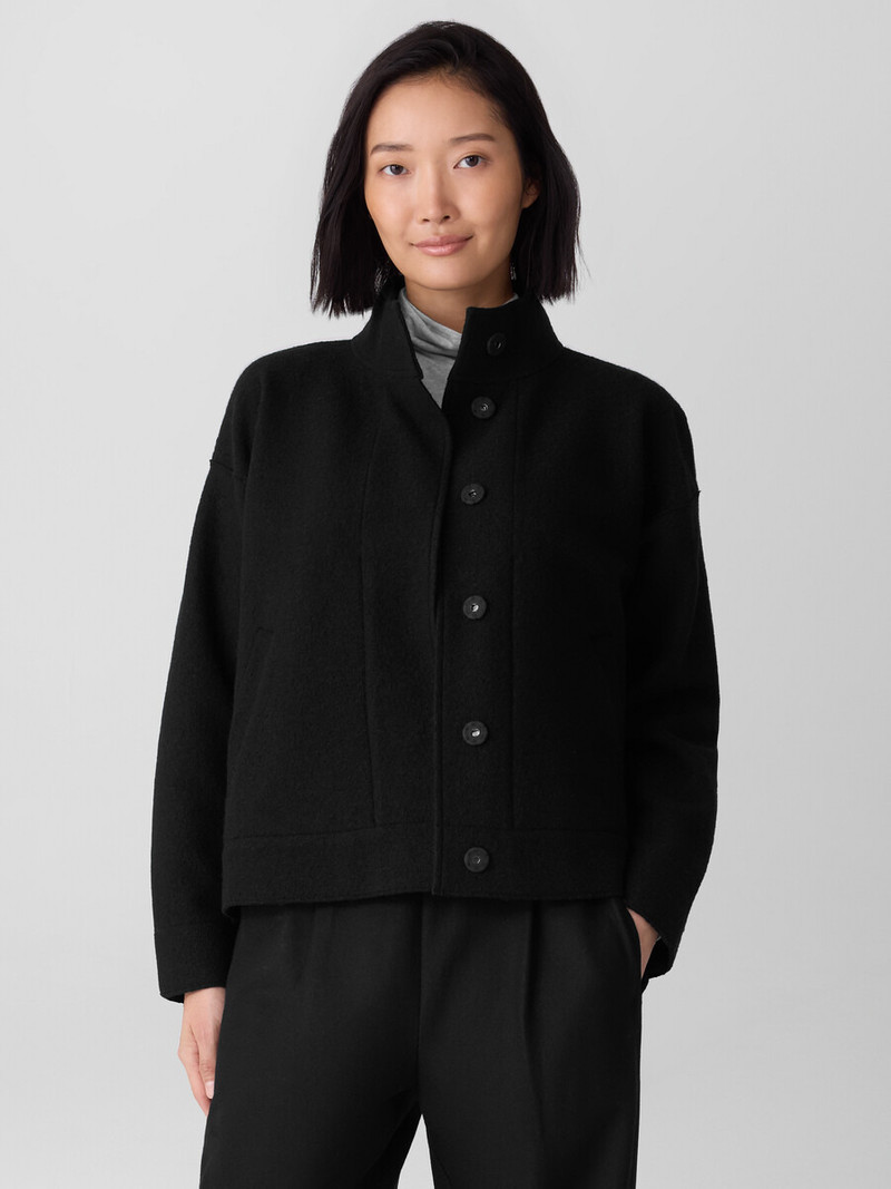 EILEEN FISHER Lightweight Boiled Wool Stand Collar Jacket in Regenerative Wool outlook