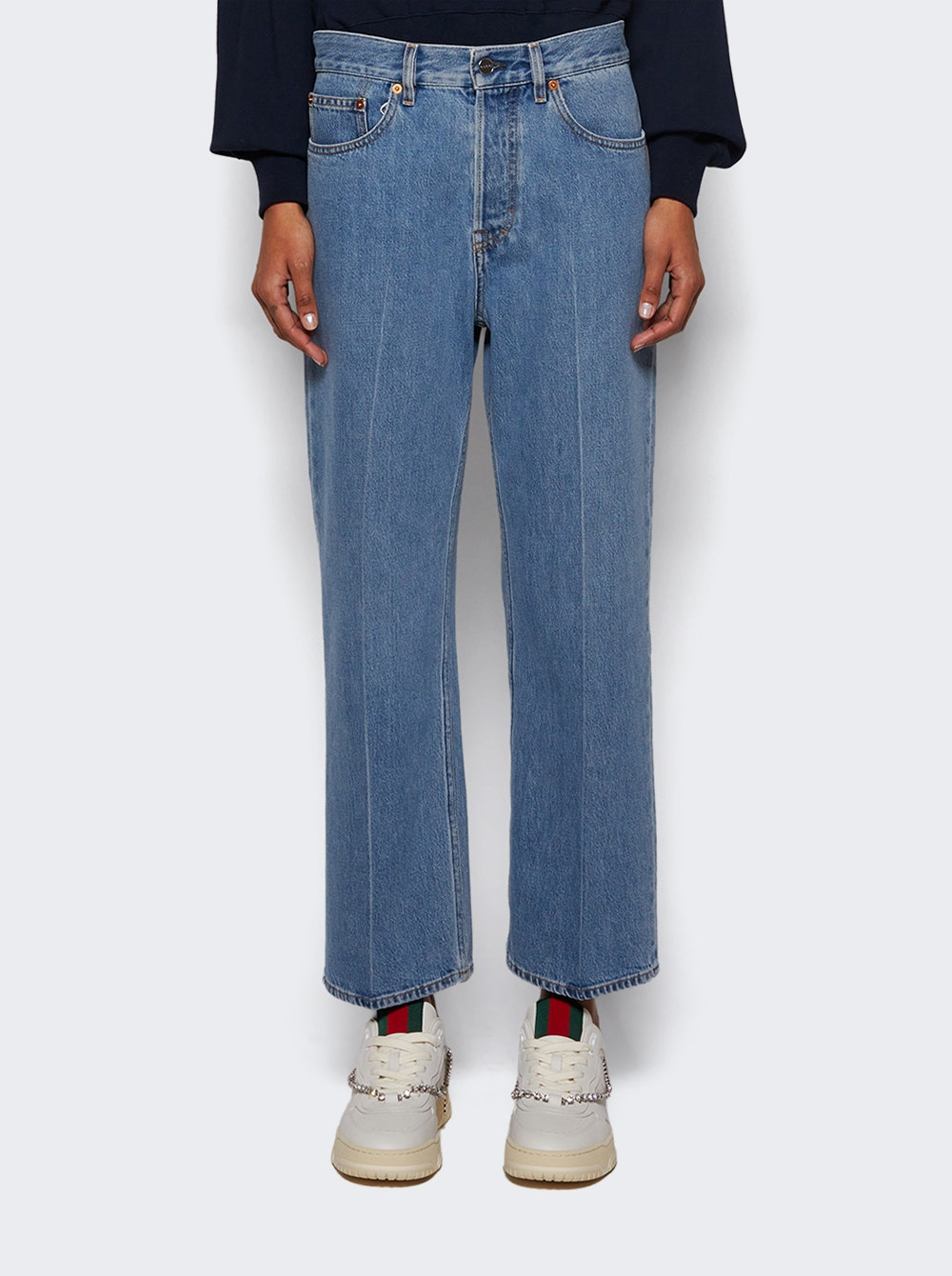 Low Waist Cropped Denim Pants Blue - 3