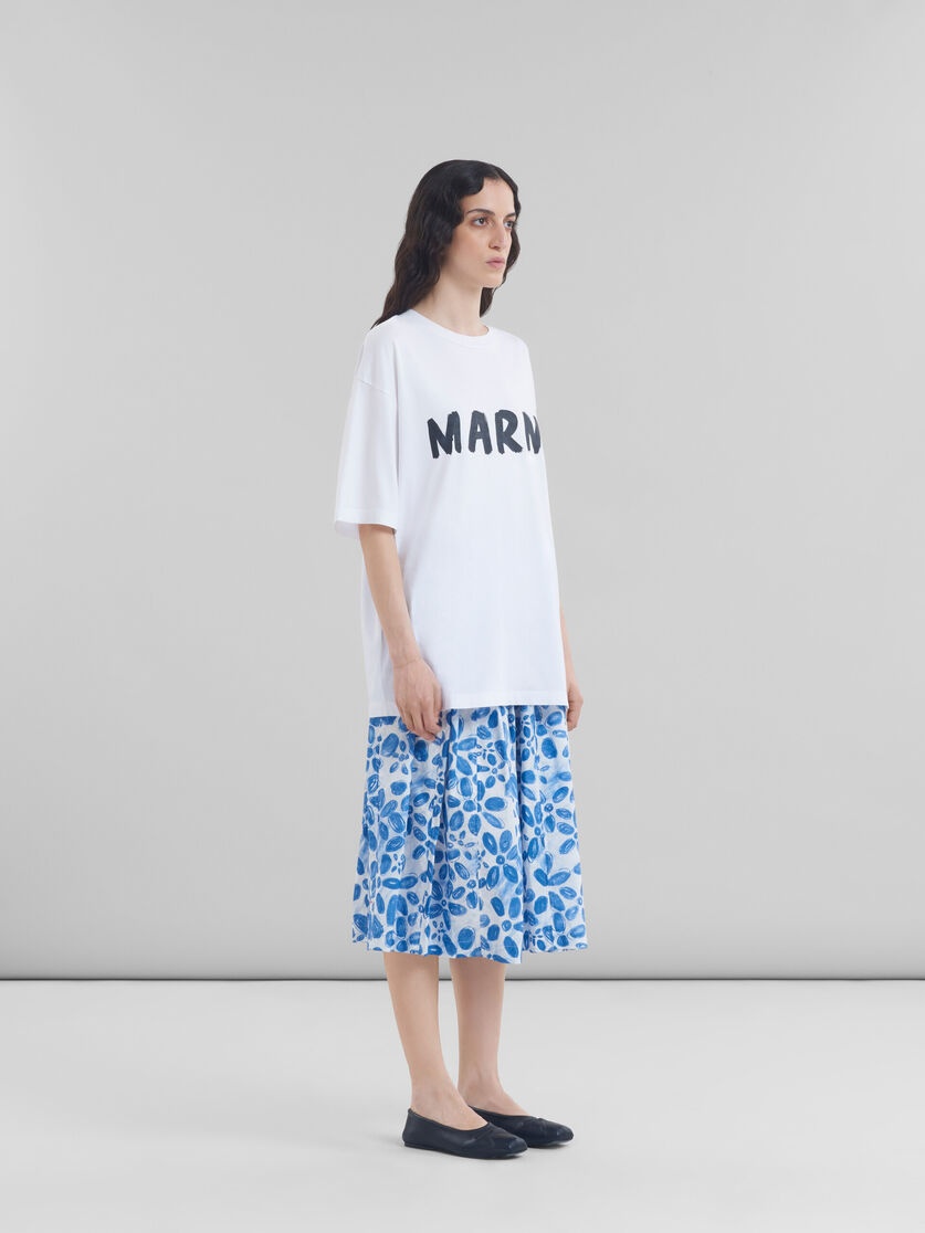 WHITE POPLIN ELASTICATED MIDI SKIRT WITH BLOOMING PRINT - 6