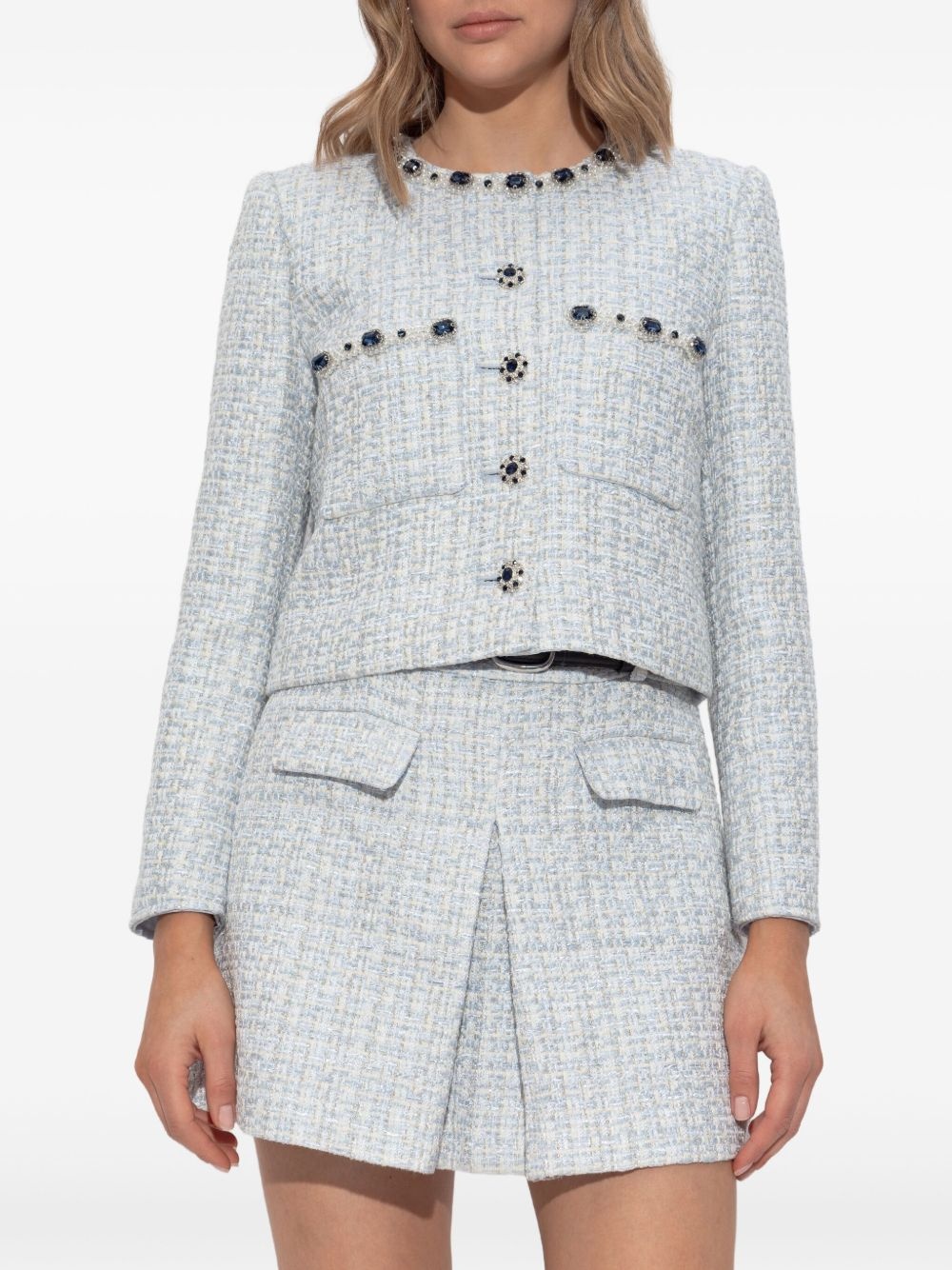 rhinestone-embellished tweed jacket - 3