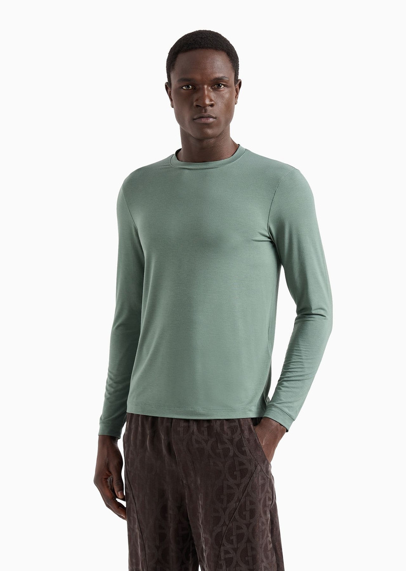 Stretch viscose jersey jumper with crew neck and long sleeves 2