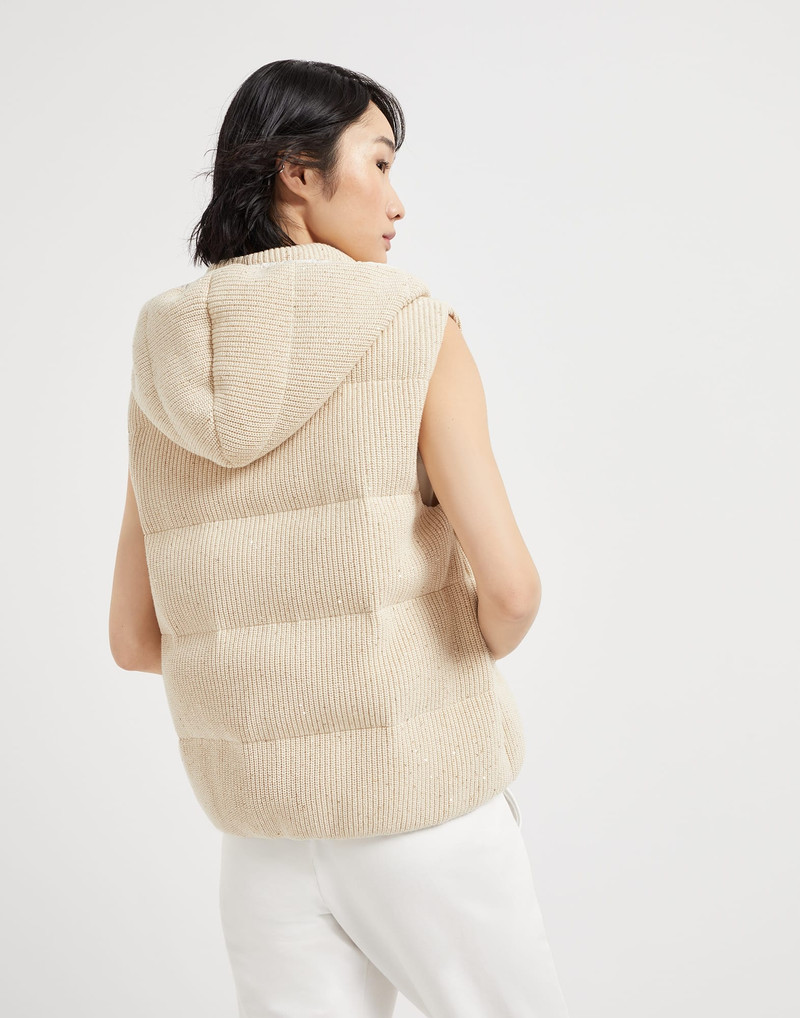 Brunello Cucinelli Dazzling cotton English rib knit down vest outlook