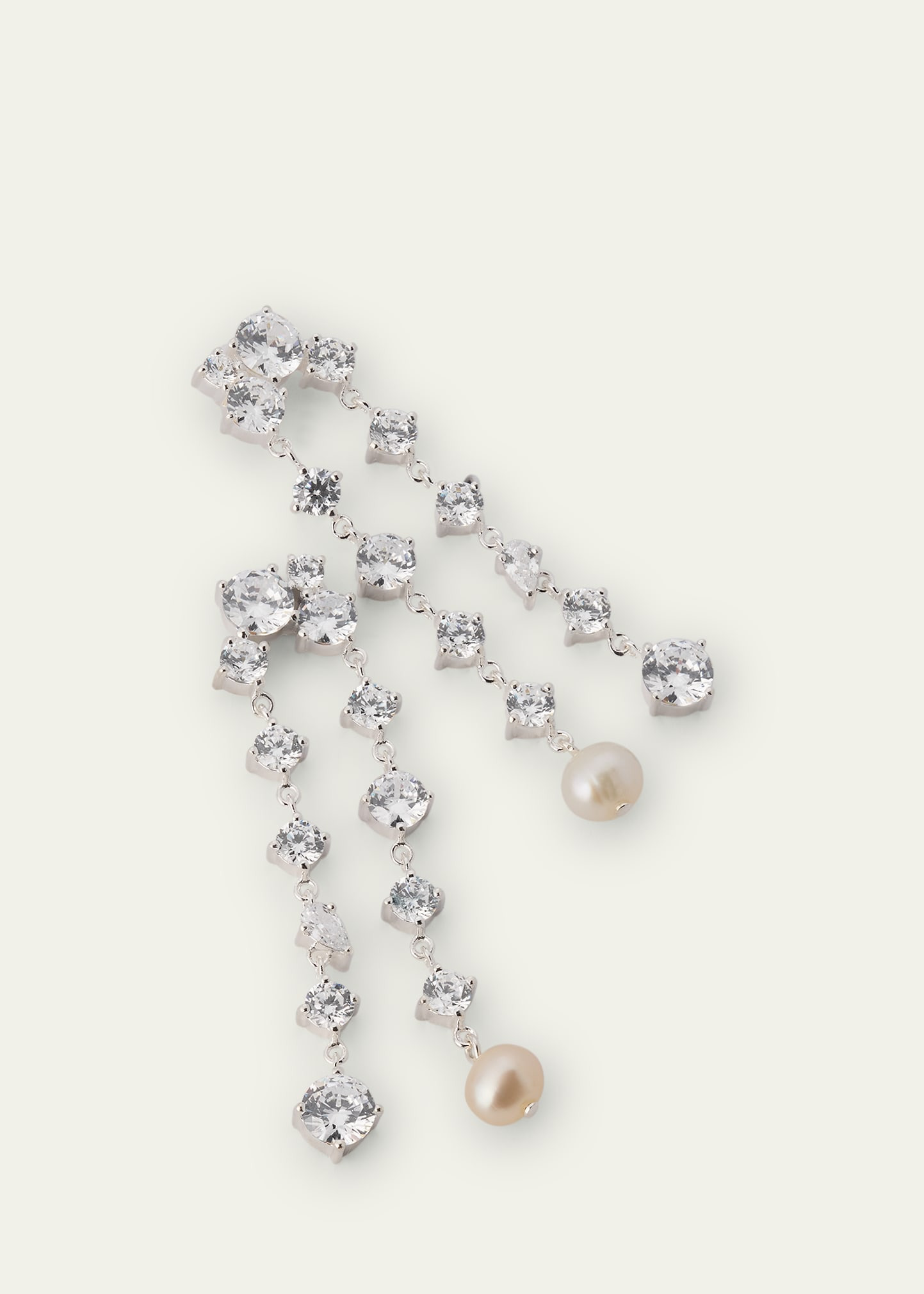Cascading Rhodium-Plated Sterling Silver Earrings with Cubic Zirconia and Pearls - 3