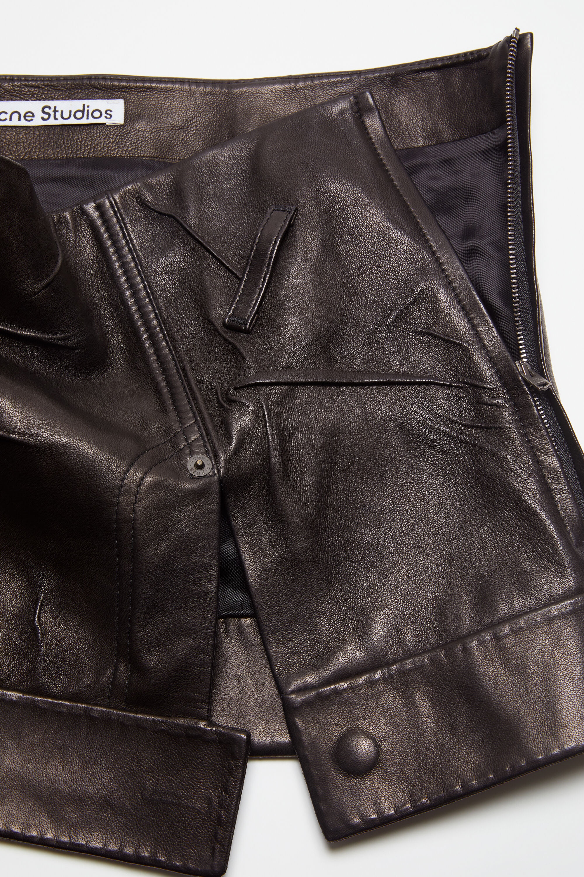 Creased leather mini skirt - Black - 6