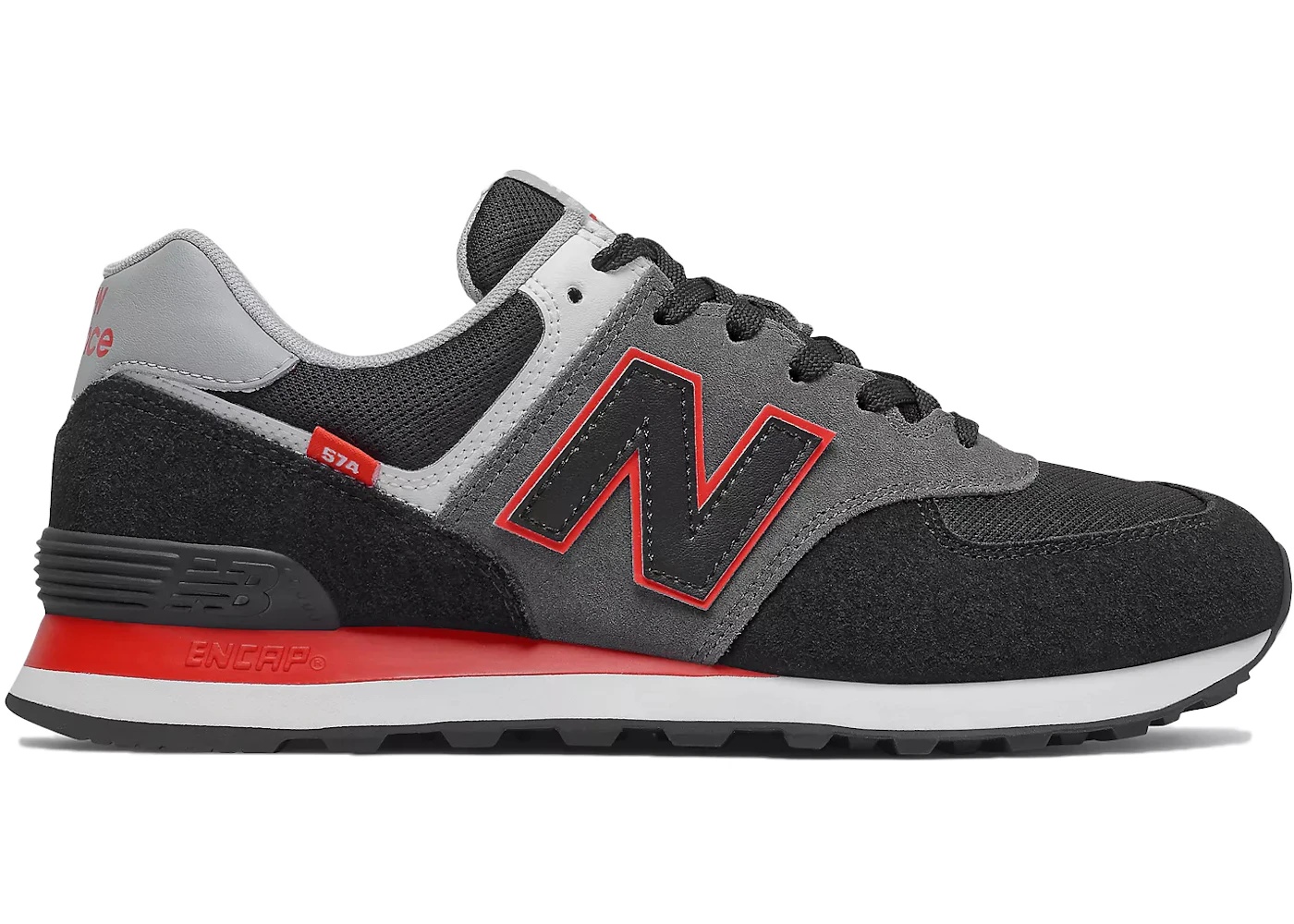 New Balance 574 Black Grey Velocity Red - 1