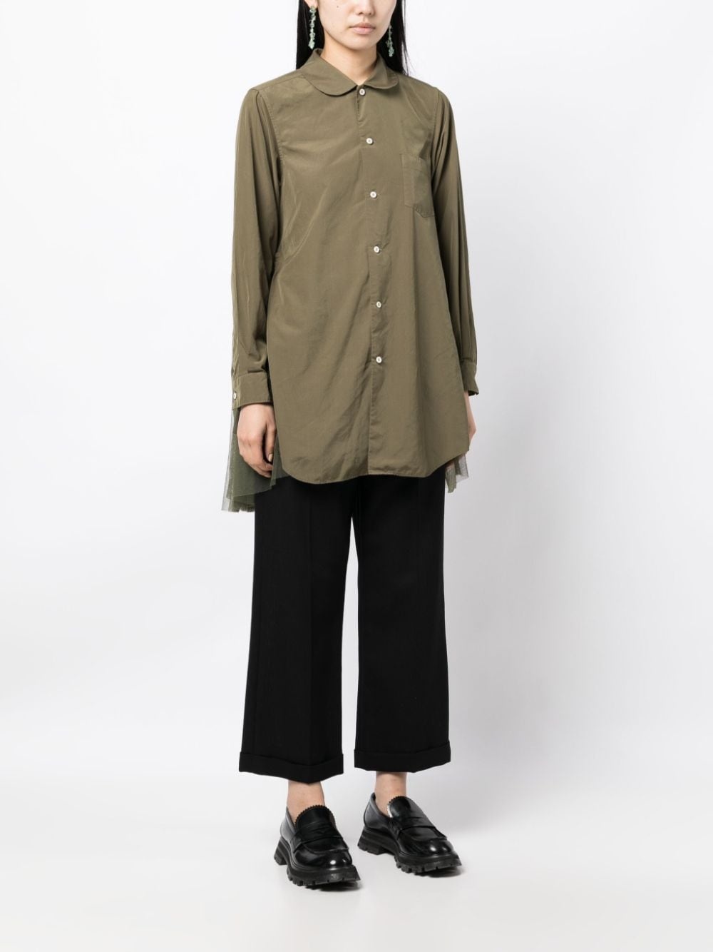 tulle-panel cotton shirt - 3