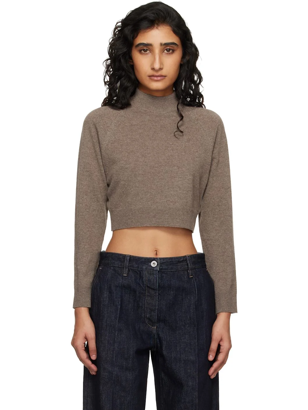 Brown LS Crop Sweater - 1