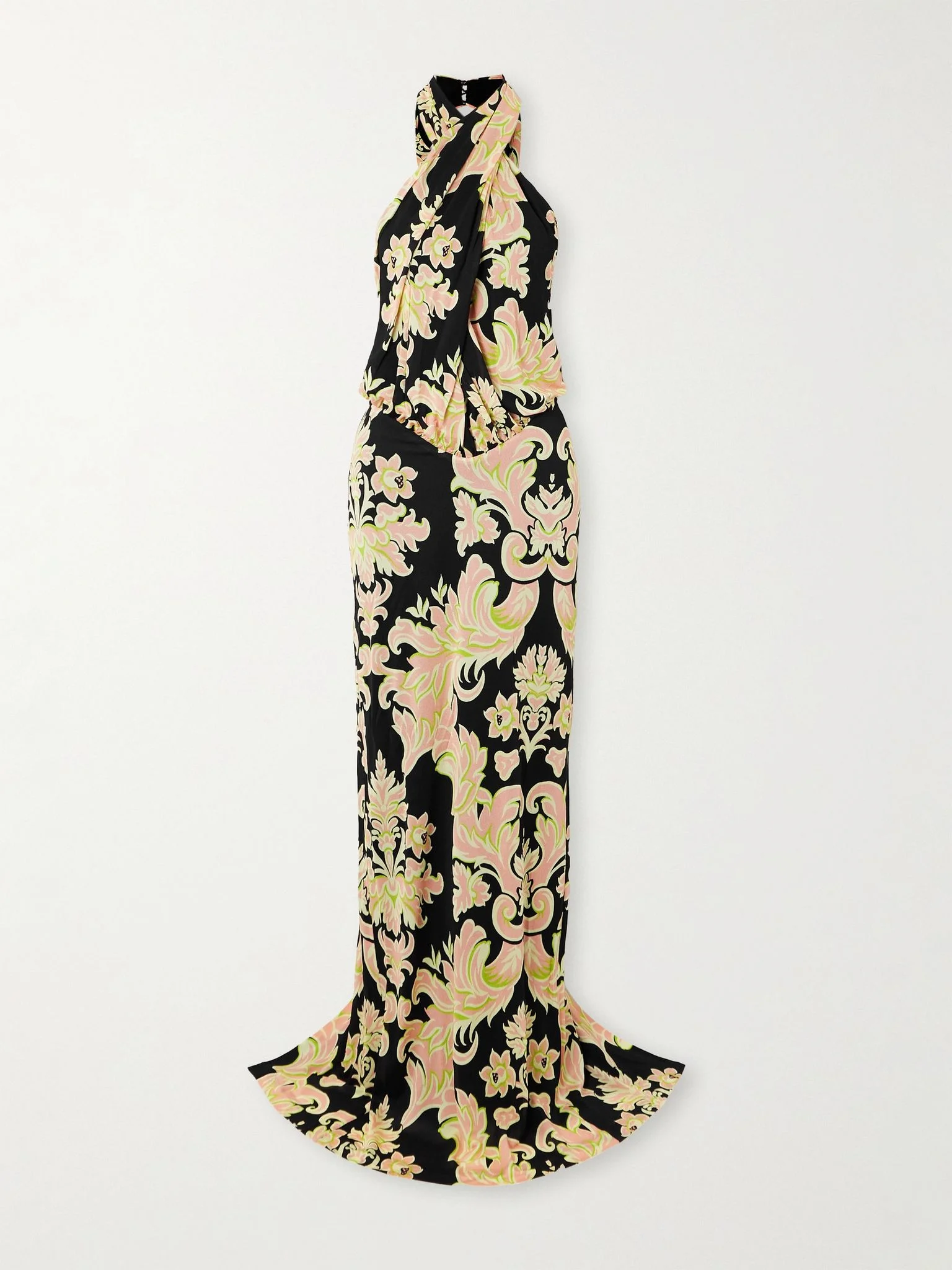Crepe de chine maxi halterneck dress Multi - 1