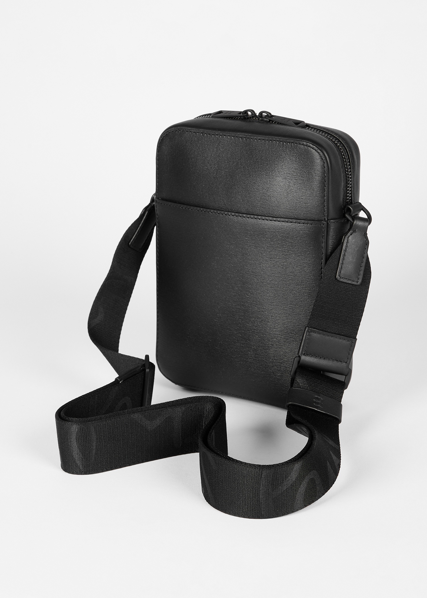 Black Straw-Grain Embossed Leather Large Flight Bag - 2