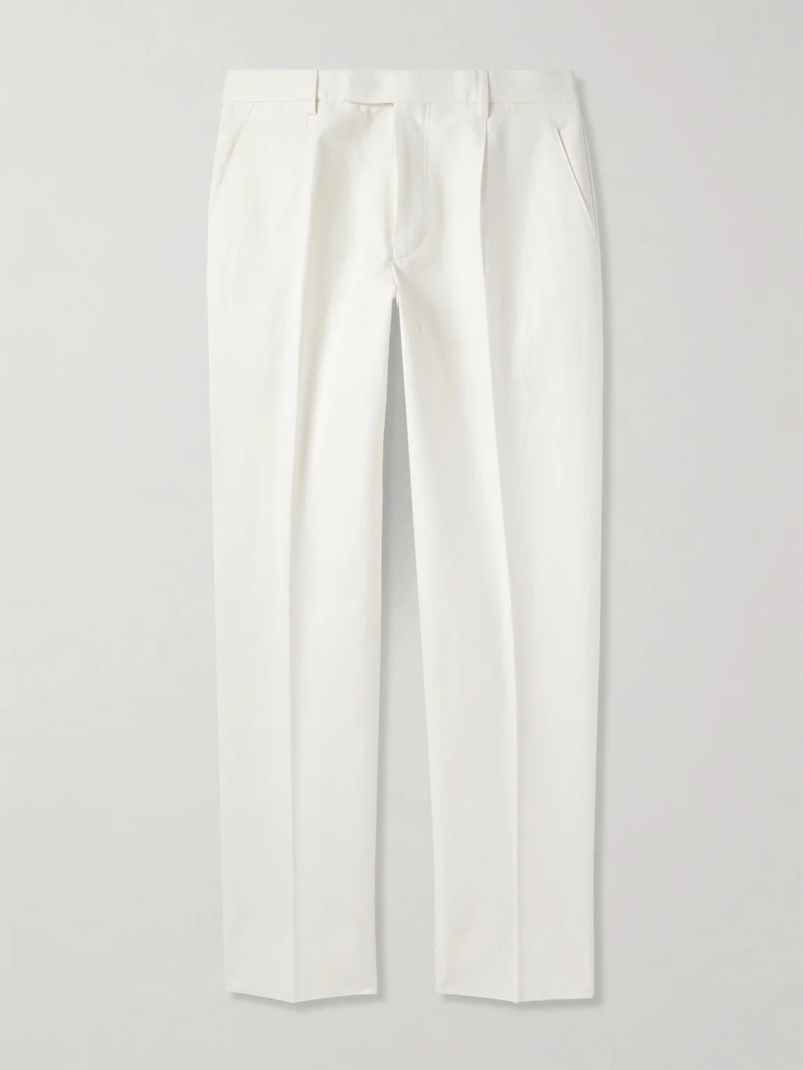 Tapered Pleated Cotton and Linen-Blend Twill Trousers - 1