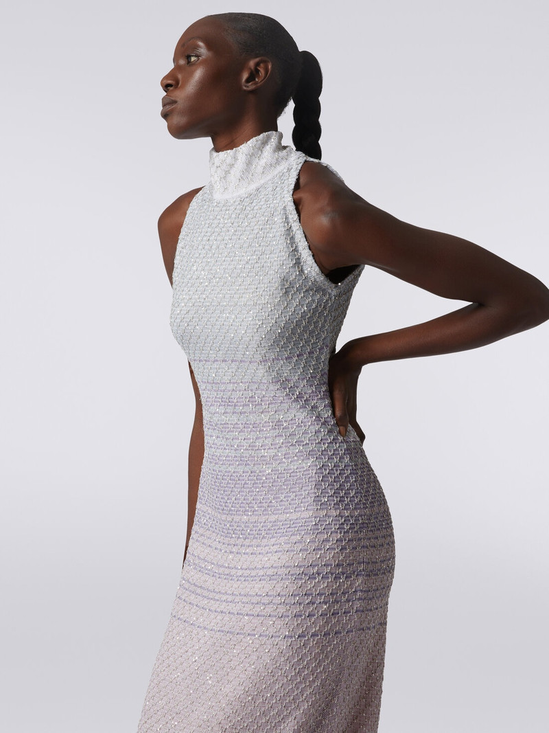 Long dress with American neckline in viscose mesh with sequins 5