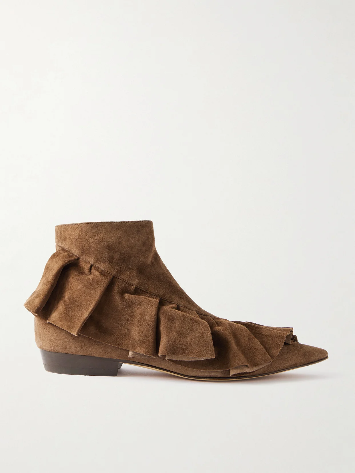 Ruffled Suede Ankle Boots - 1