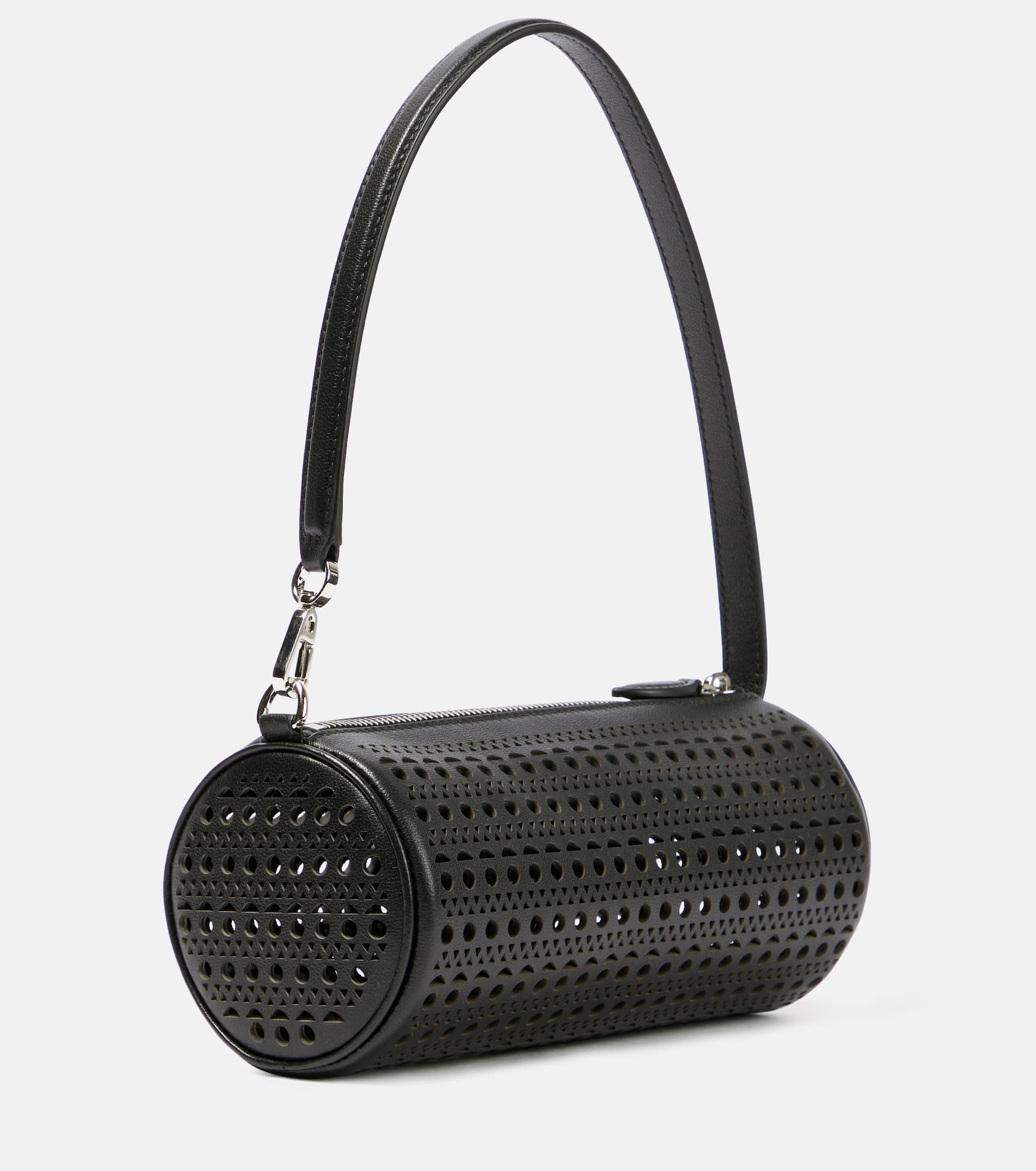 Tube perforated leather shoulder bag - 4