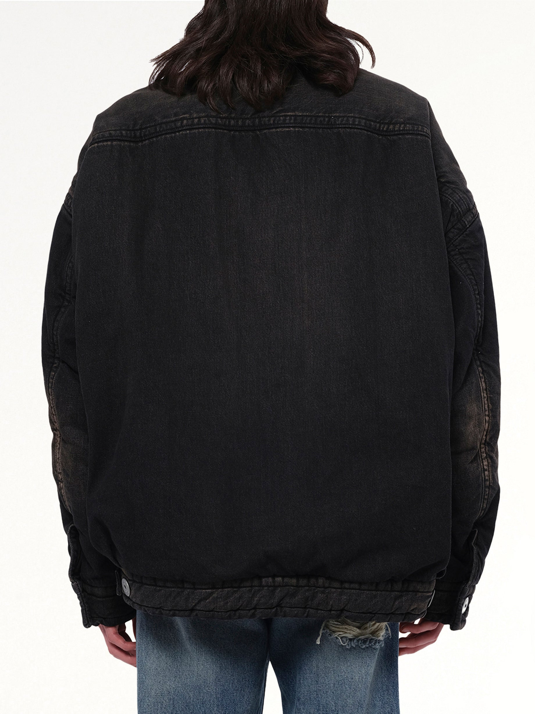 Puffer Denim Jacket in Black - 5