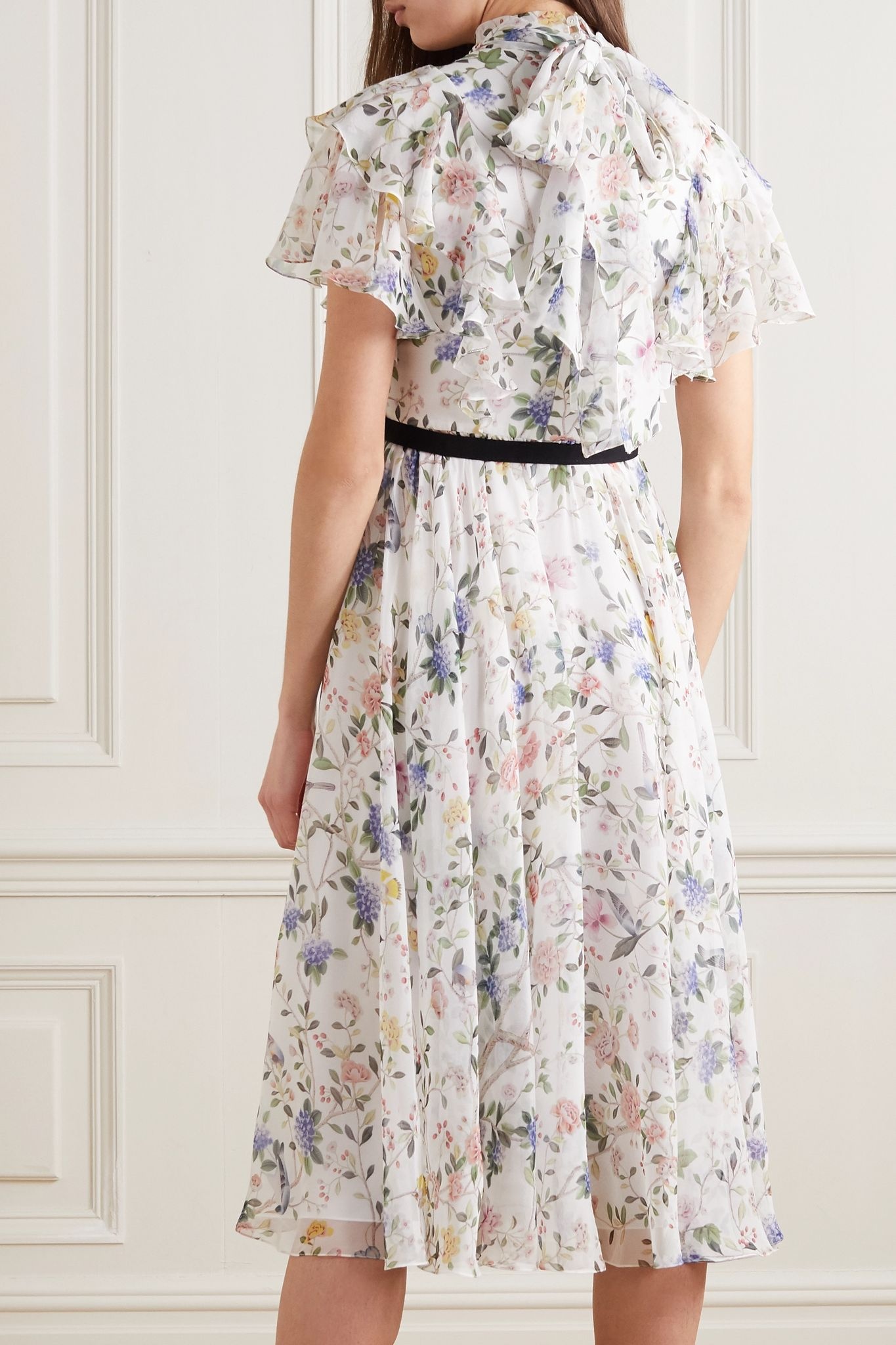 Giudita tie-neck belted floral-print silk-voile dress - 4