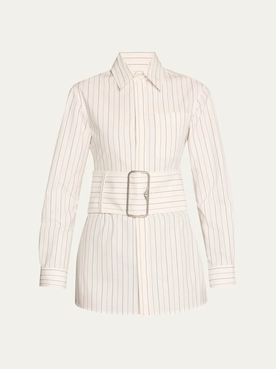 Pinstripe Belted Cotton Shirt - 1