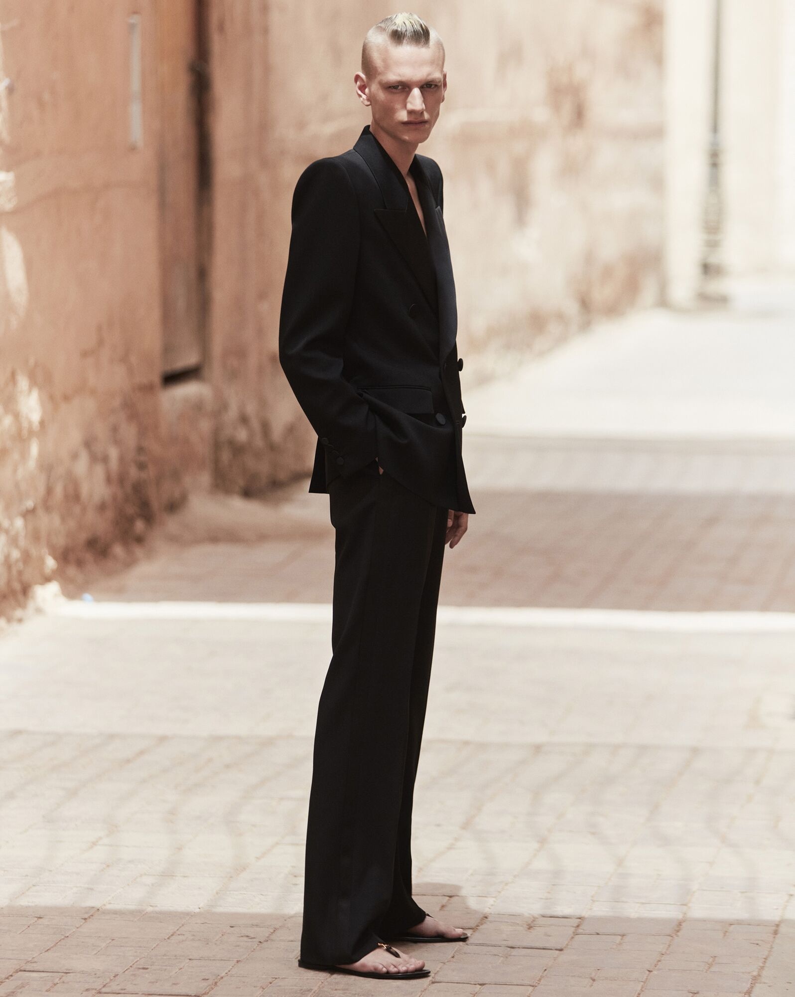 パンツ Saint Laurent Tuxedo pants wide-leg tuxedo pants in grain de poudre | Saint Laurent