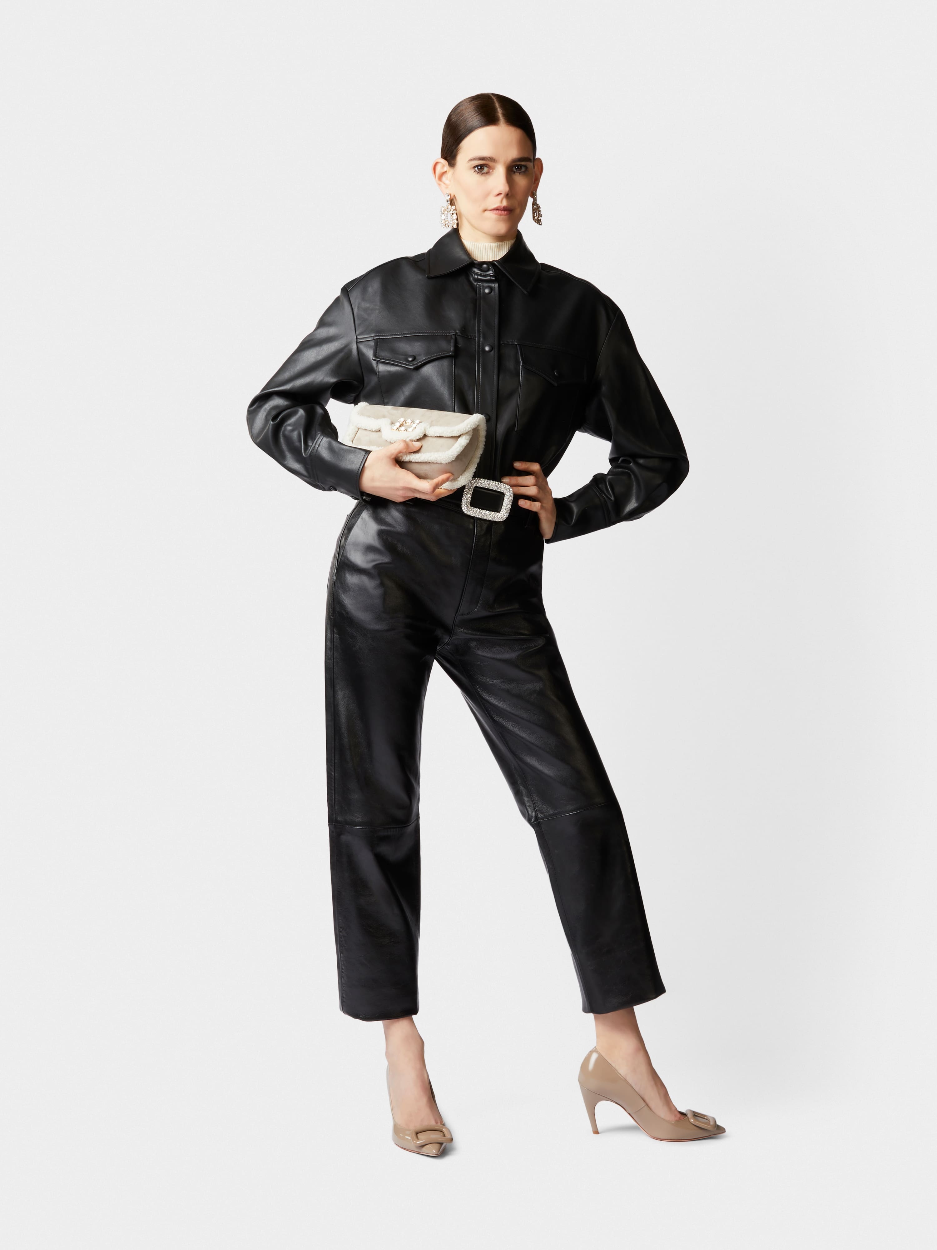 Jeu de Fille Viv' Shearling Strass Buckle Clutch Bag in Suede - 8