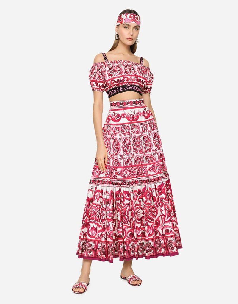 Dolce & Gabbana Long Majolica-print poplin skirt outlook