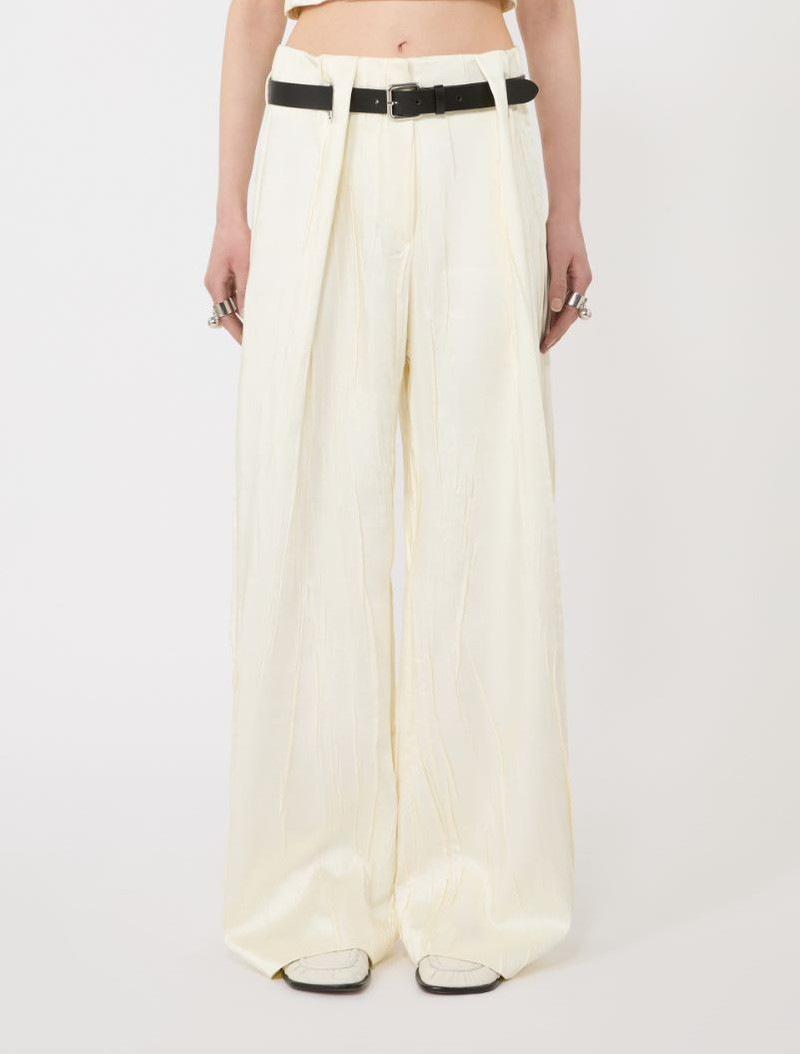 Low-waisted wide trousers in satin - ivory 3