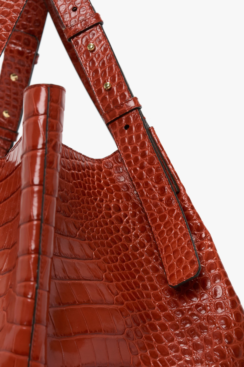 W11 Jumbo Tote In Brick Red Croc Embossed Leather 6