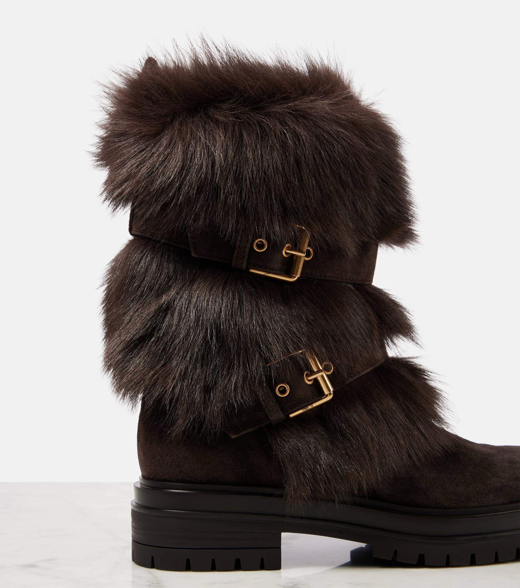 Maverick shearling-trimmed suede biker boots - 5
