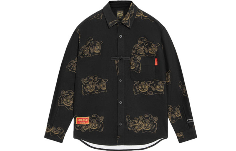 Li-Ning Li-Ning Gold Series Totem Full Print Loose Jacket 'Black Gold' ASHS007-2 outlook