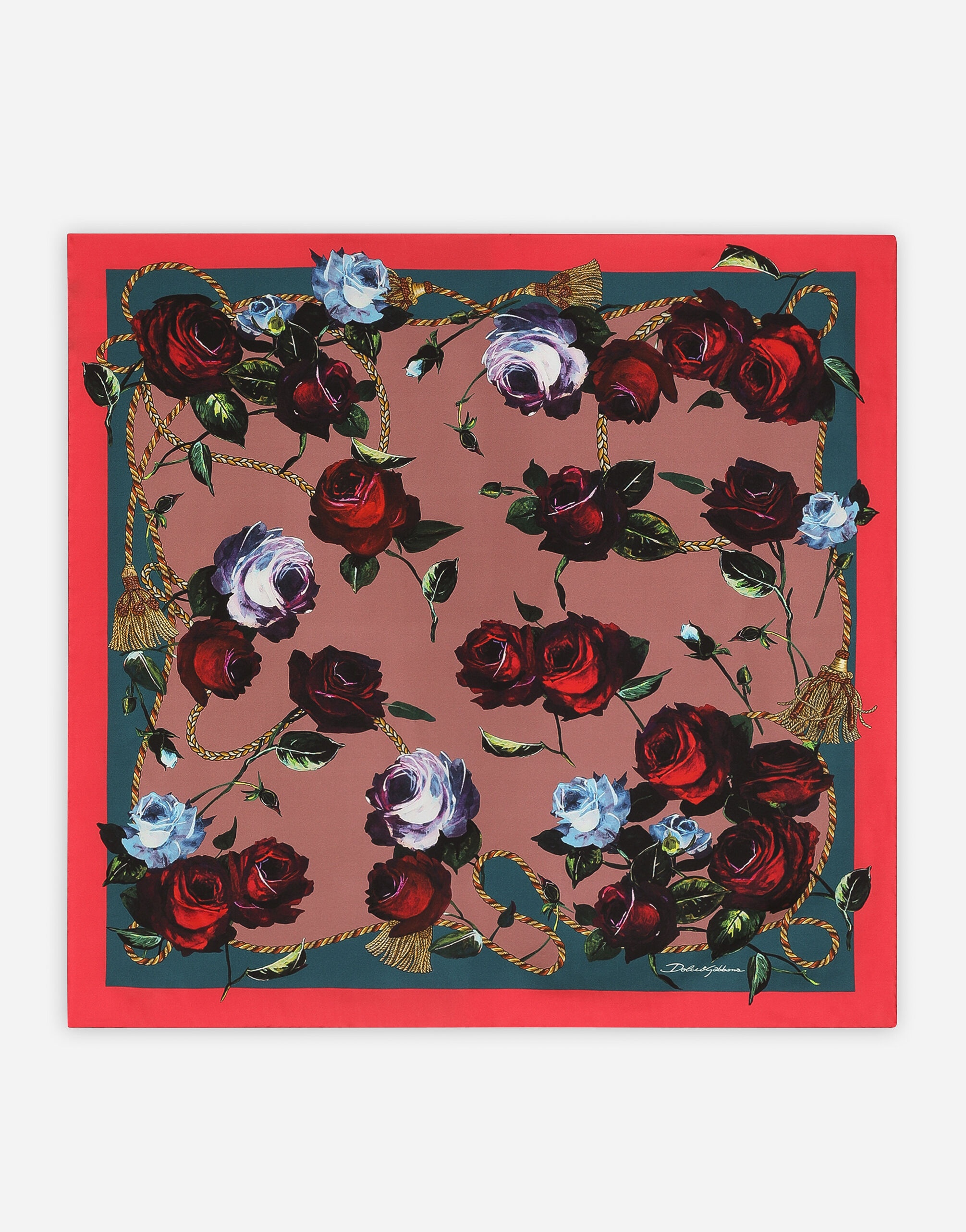 Twill scarf with vintage rose print (70 x 70) - 1