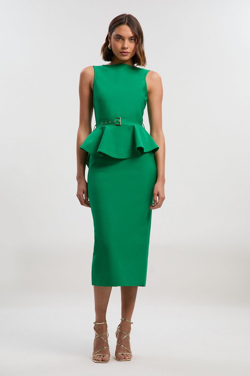 KAREN MILLEN Figure Form Bandage Peplum Belted Pencil Knit Midi Dress outlook