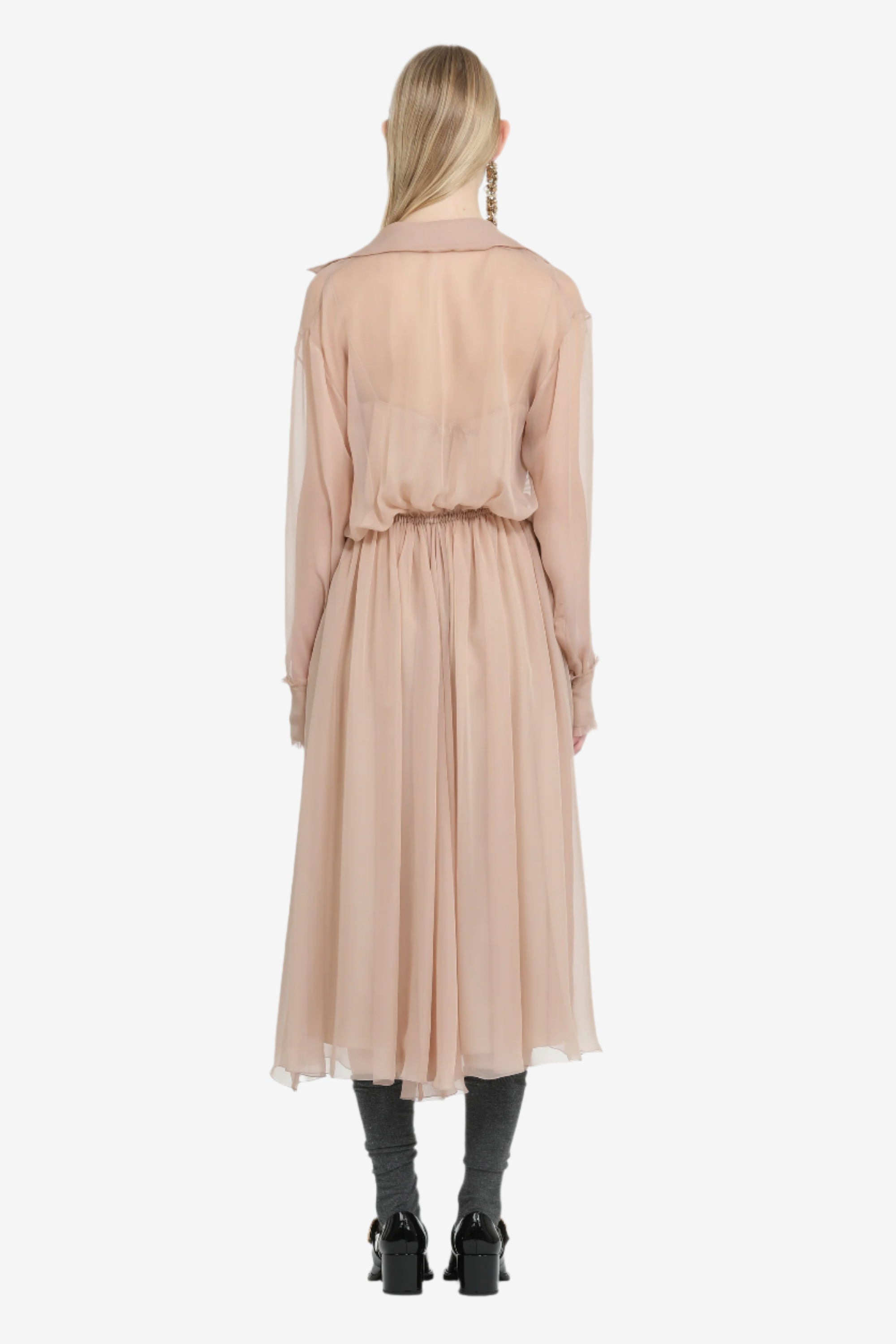 LONG DRESS WITH CROSSOVER NECKLINE AND DRAWSTRING WAIST - 2