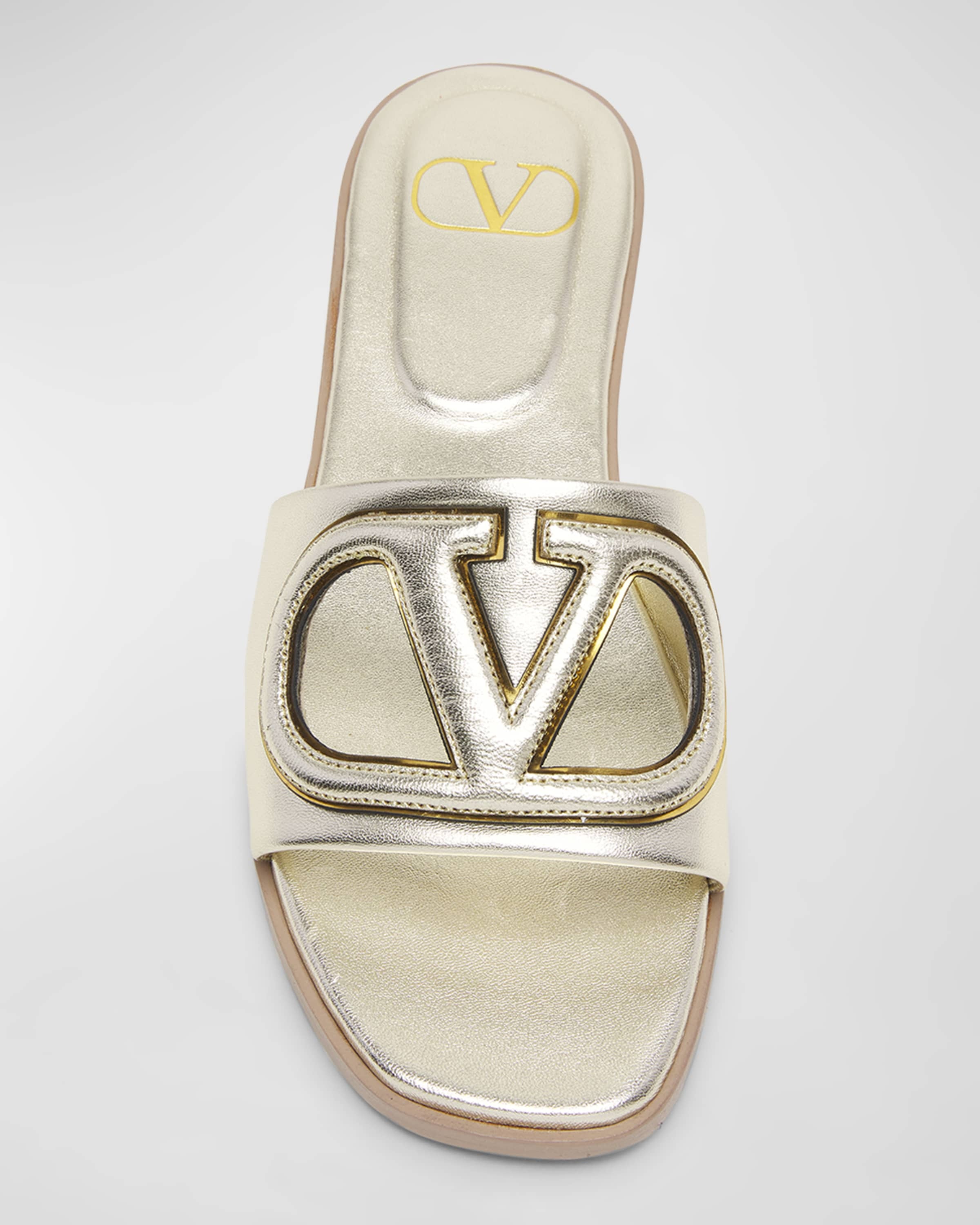 VLogo Metallic Flat Slide Sandals - 6
