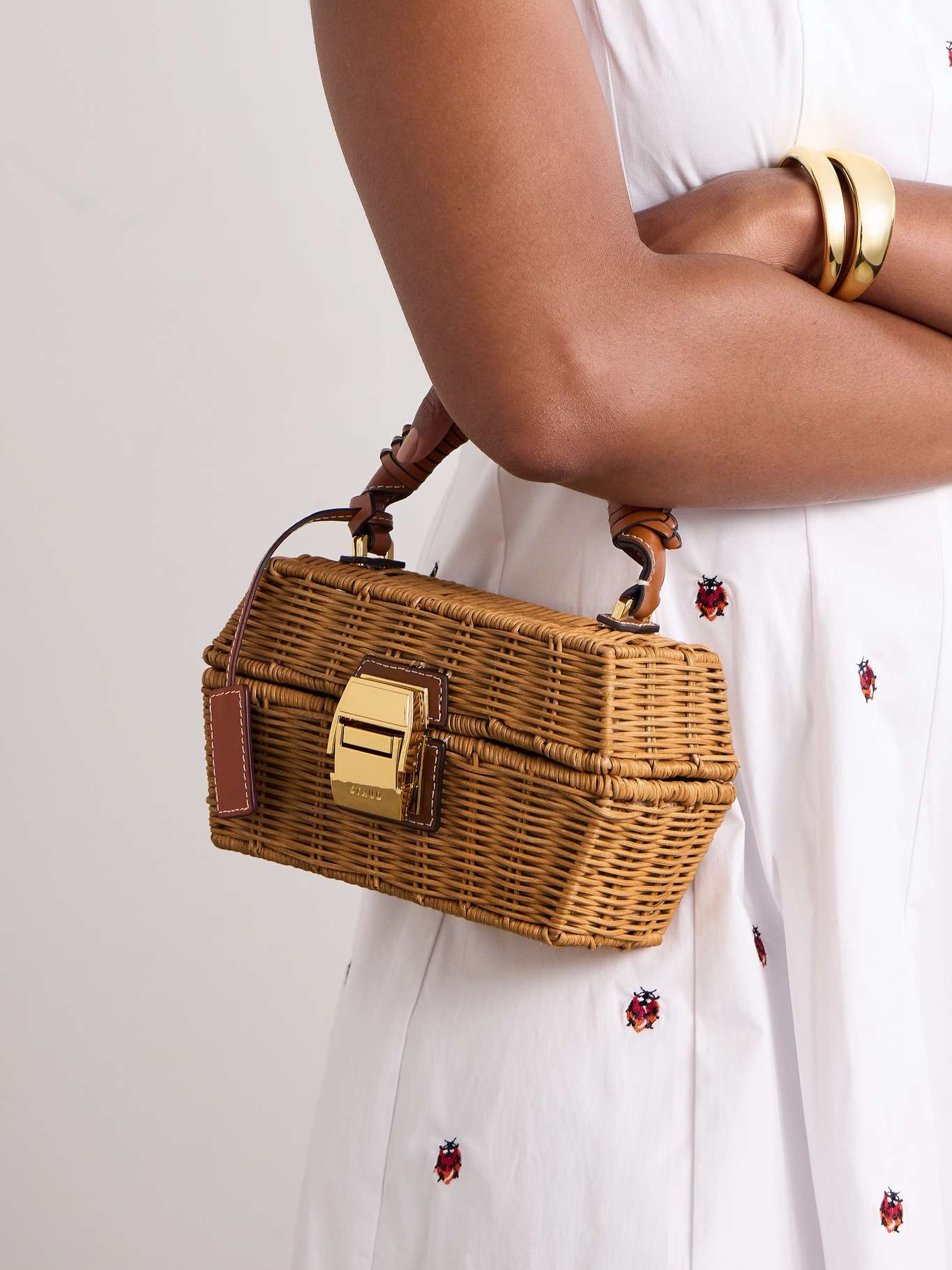 STAUD Tackle Box leather-trimmed wicker tote | netaporter