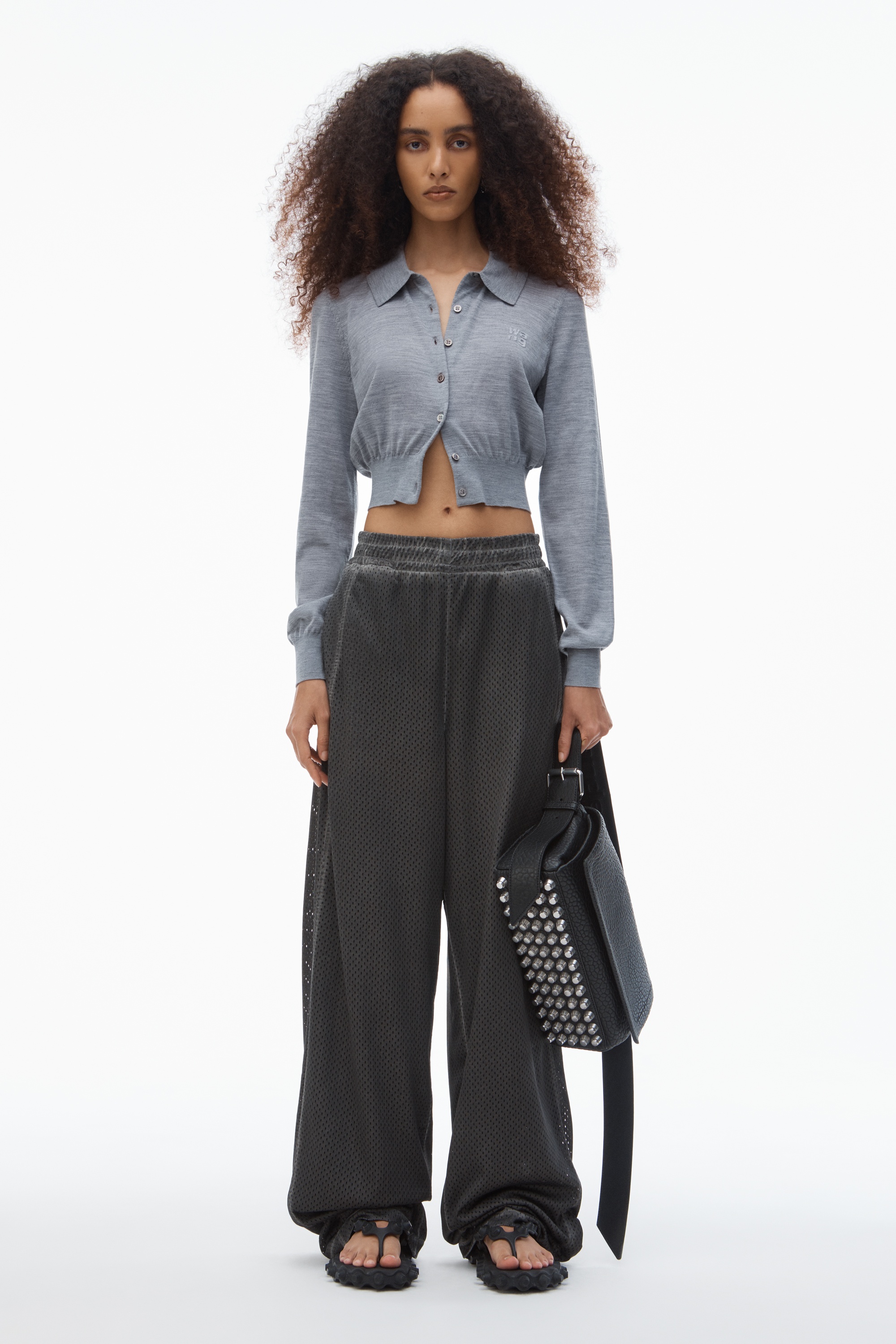 High-Frequency Stacked Logo Cardigan in Merino Wool - 6