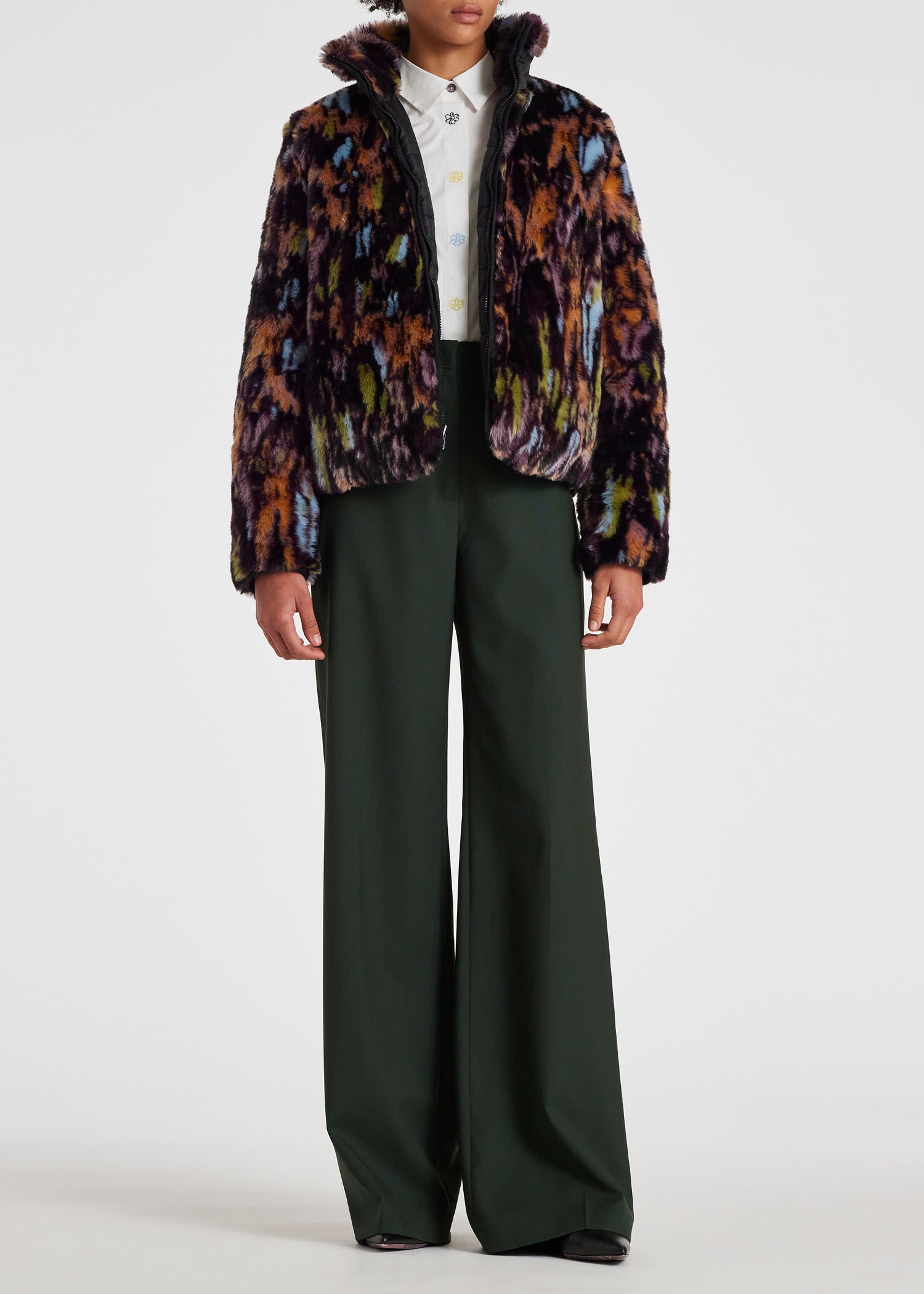 Dark Green Wool-Hopsack Wide Leg Trousers - 5