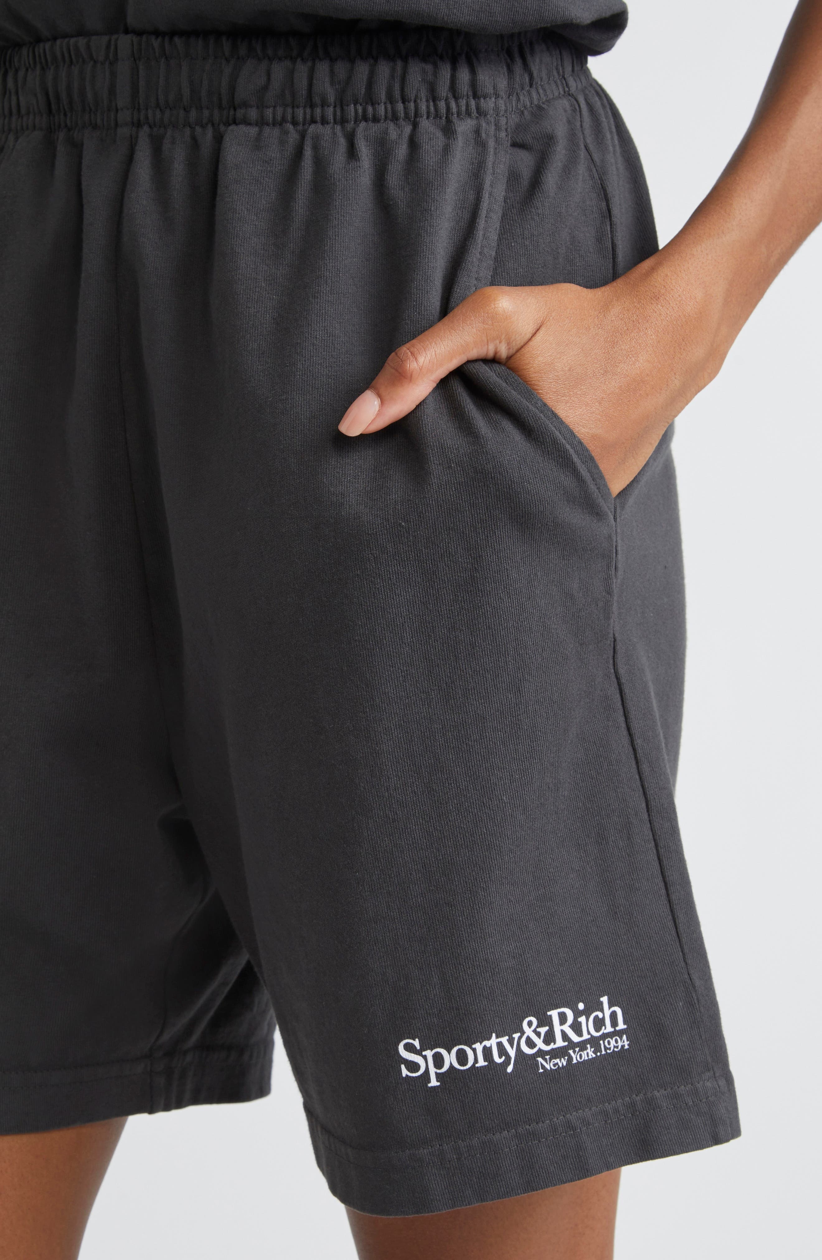 Sporty & Rich HWCNY Cotton Gym Shorts in Faded Black at Nordstrom - 5