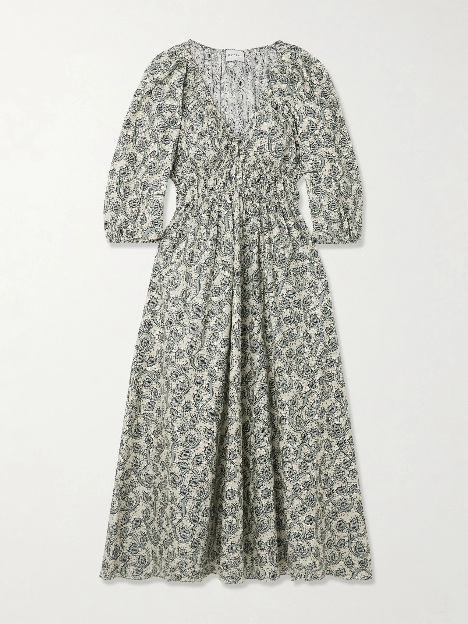 Shirred paisley-print organic cotton midi dress Multi - 1