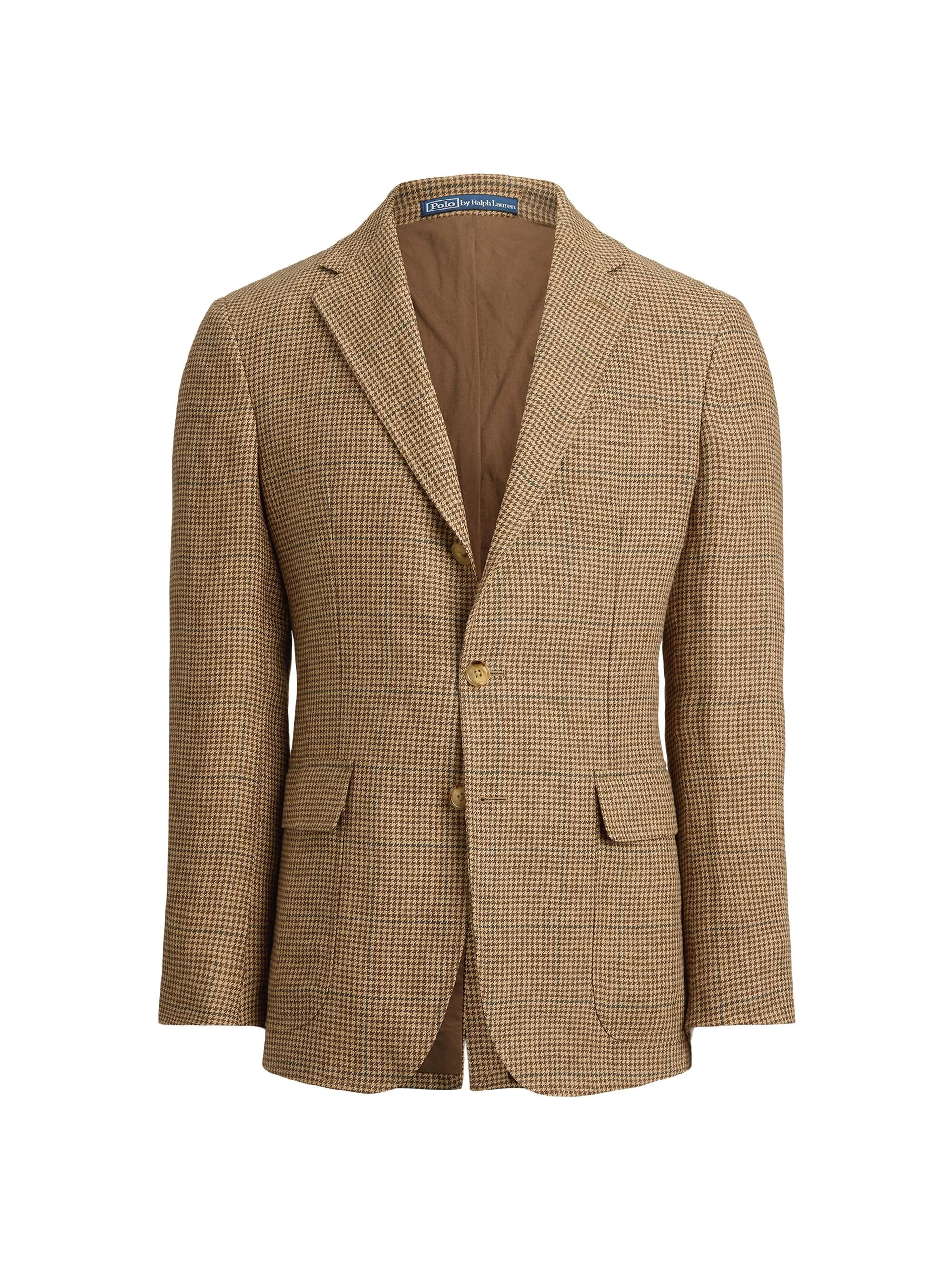 Men's Houndstooth Overcheck Linen Blazer - Tan Brown - 1