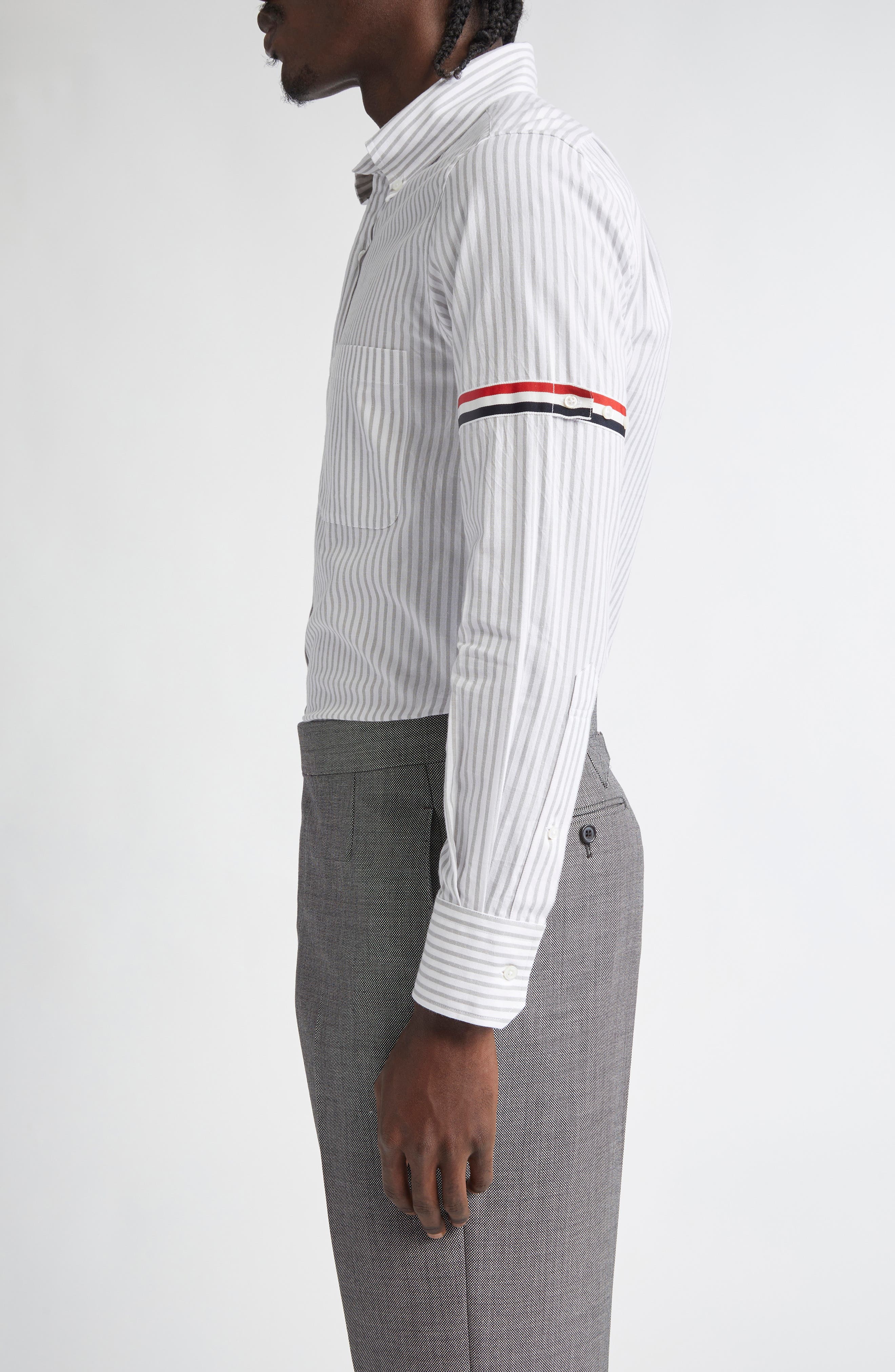 Thom Browne Armband Stripe Cotton Button-Down Shirt in Medium Grey at Nordstrom - 3