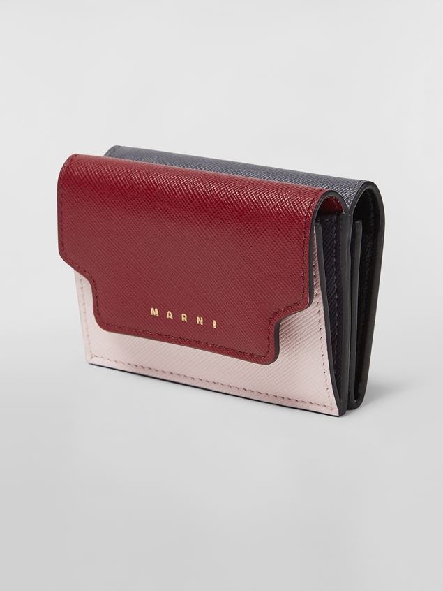 TRI-FOLD WALLET IN BLACK RED AND BEIGE SAFFIANO LEATHER - 4