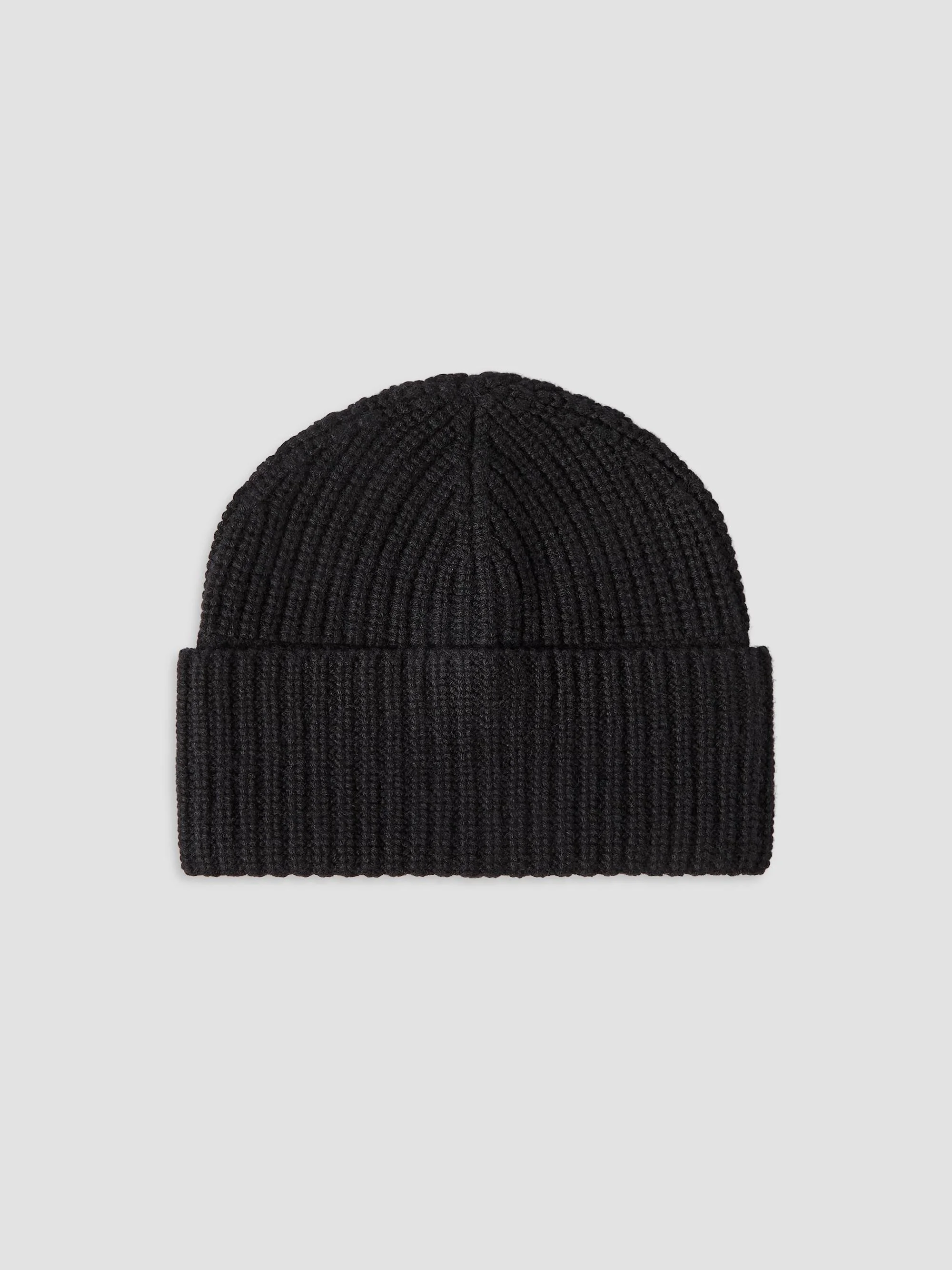 Men's Cashmere English Rib Knit Beanie - Black - 1