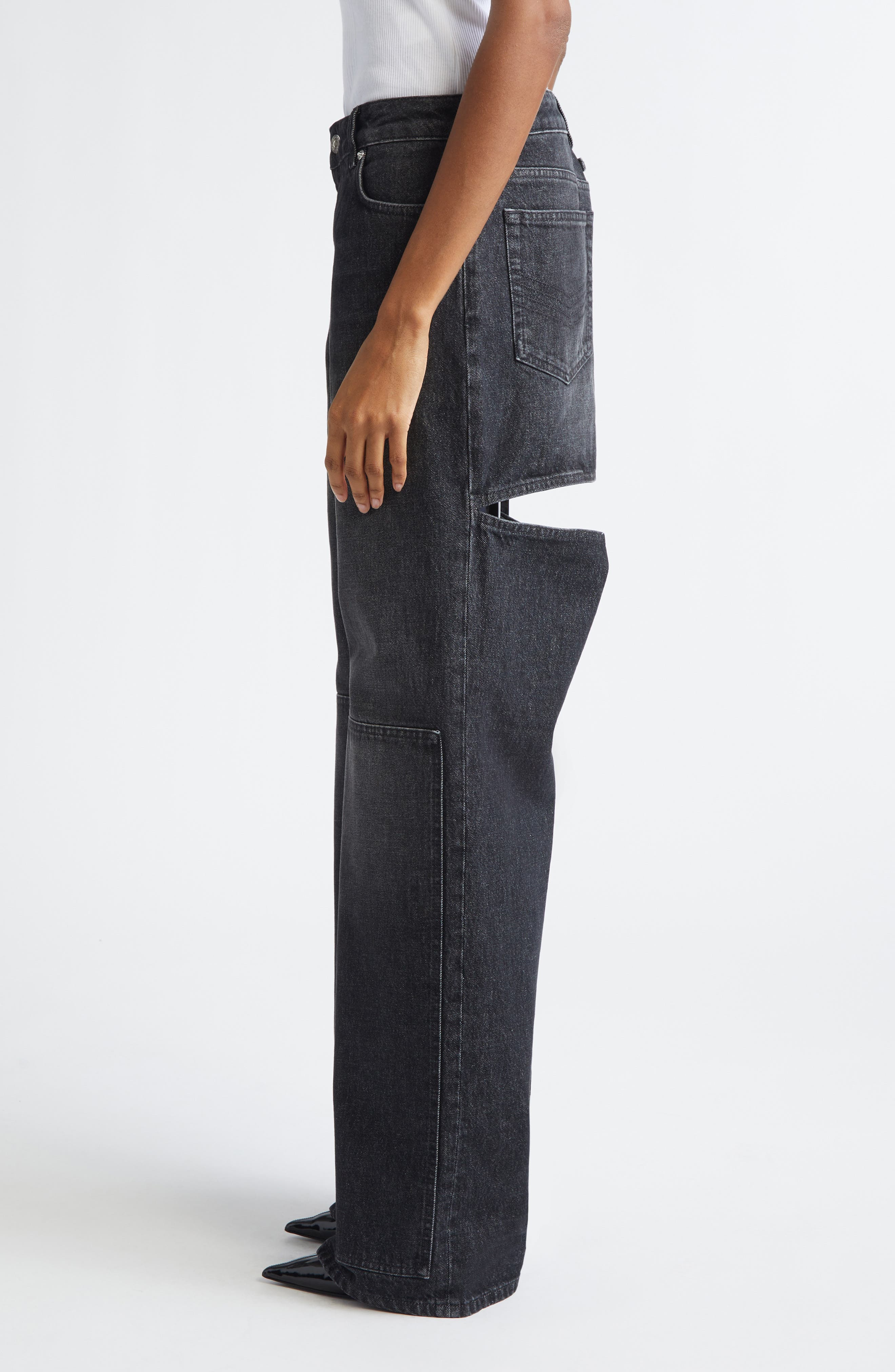 Jean Paul Gaultier Cutout Wide Leg Jeans in Vintage Black at Nordstrom - 4