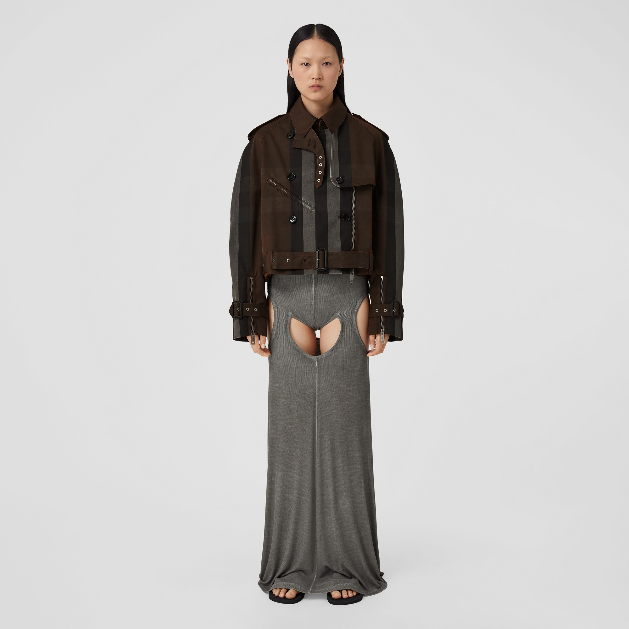 Check Cotton Blend Reconstructed Biker Jacket - 4